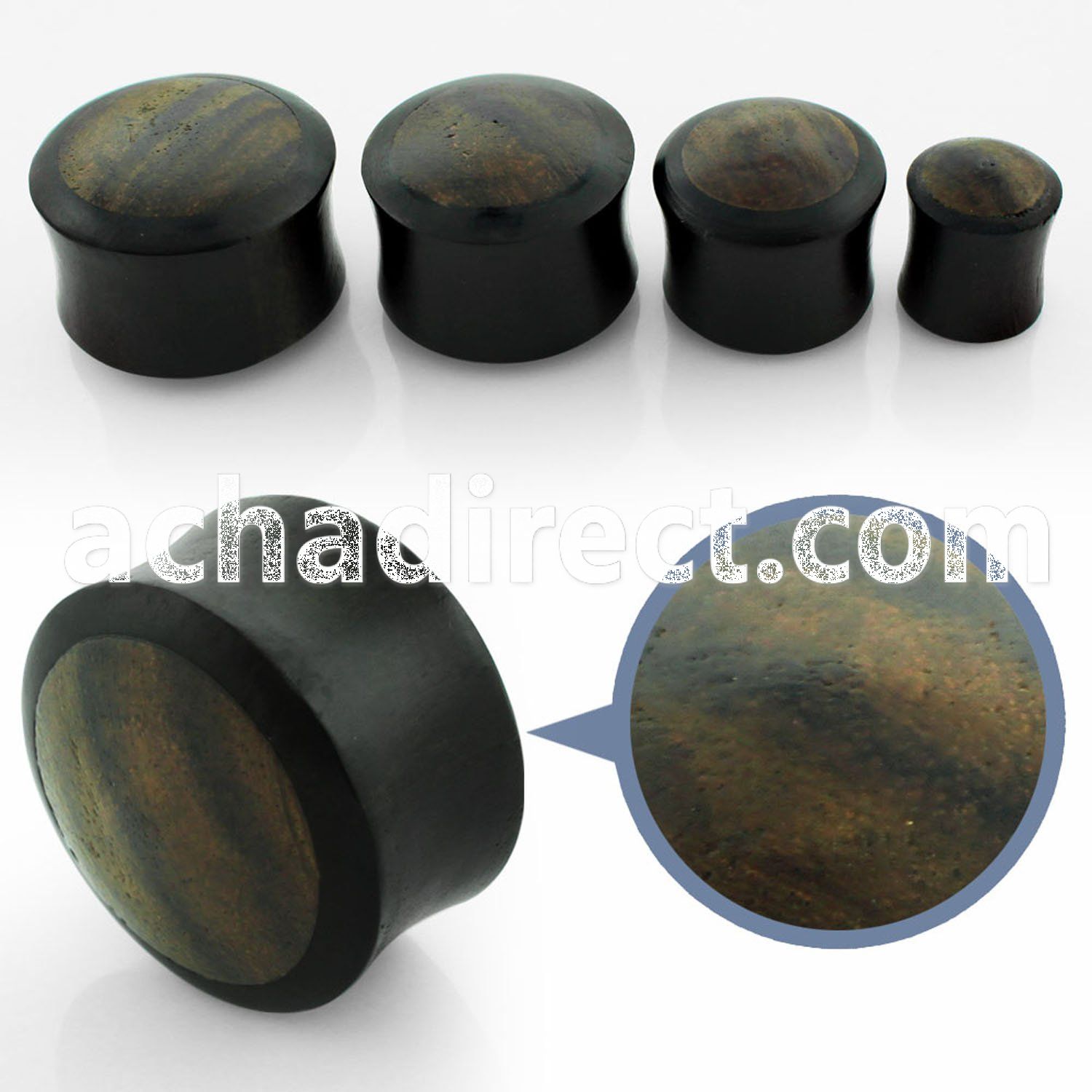 pkwn areng wood double flared solid plug with sono wood inlay