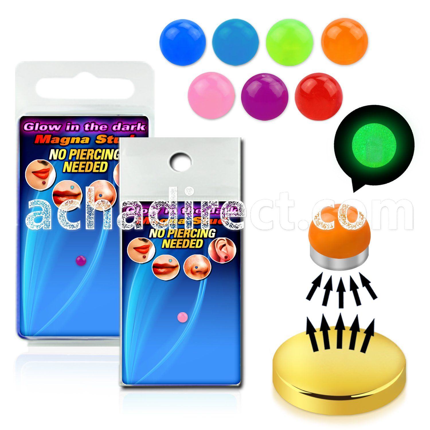 pmglb3 half ball glow acrylic fake magna stud w magnet backing