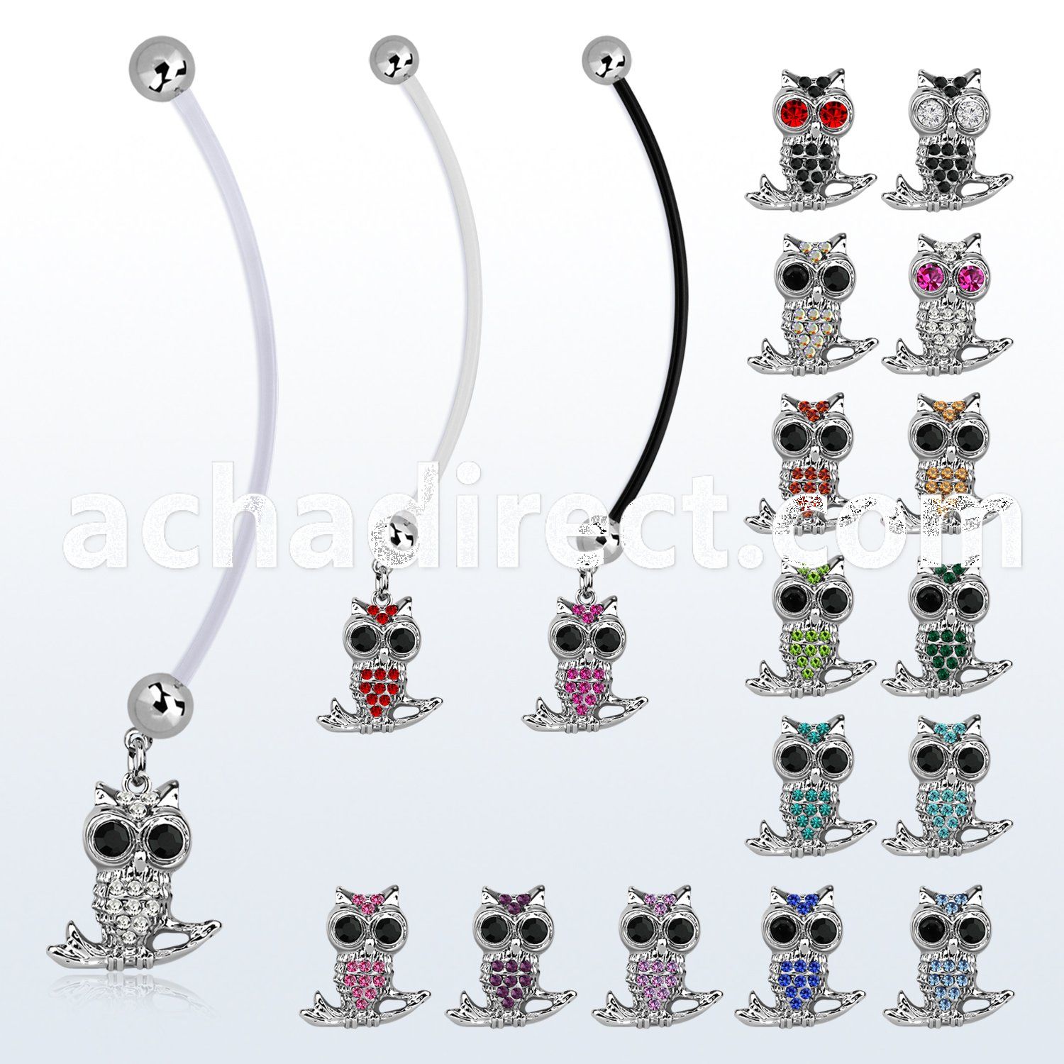 pnd465 pregnancy belly ring w crystal owl sitting on a branch