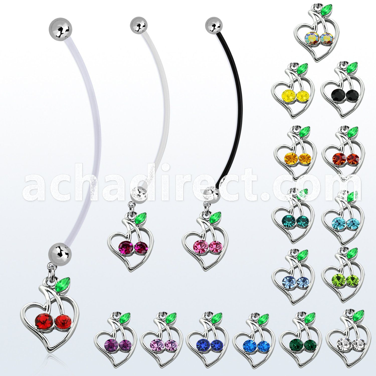 pnd474 pregnancy belly ring w crystal cherries in heart 