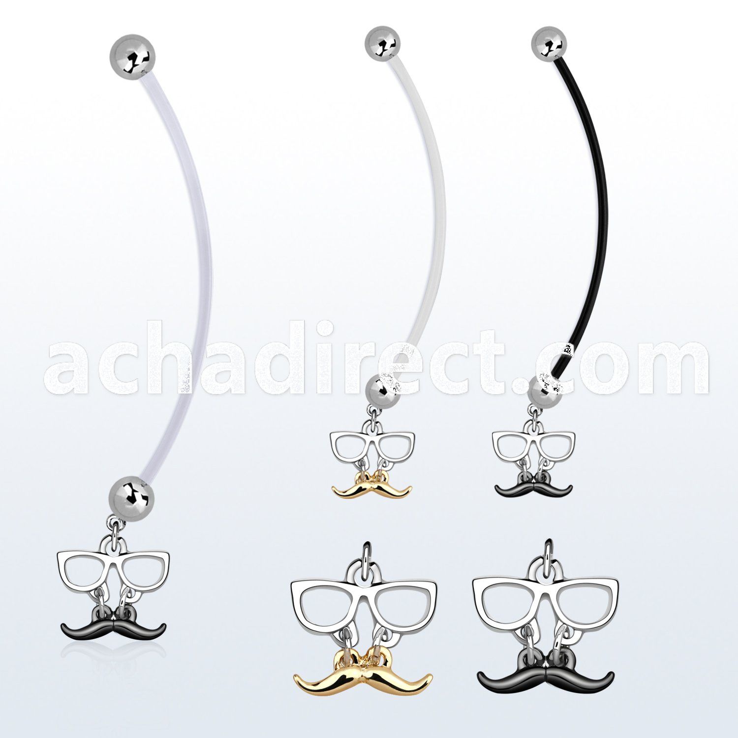 pnd507 pregnancy belly ring  w dangling mustache glasses