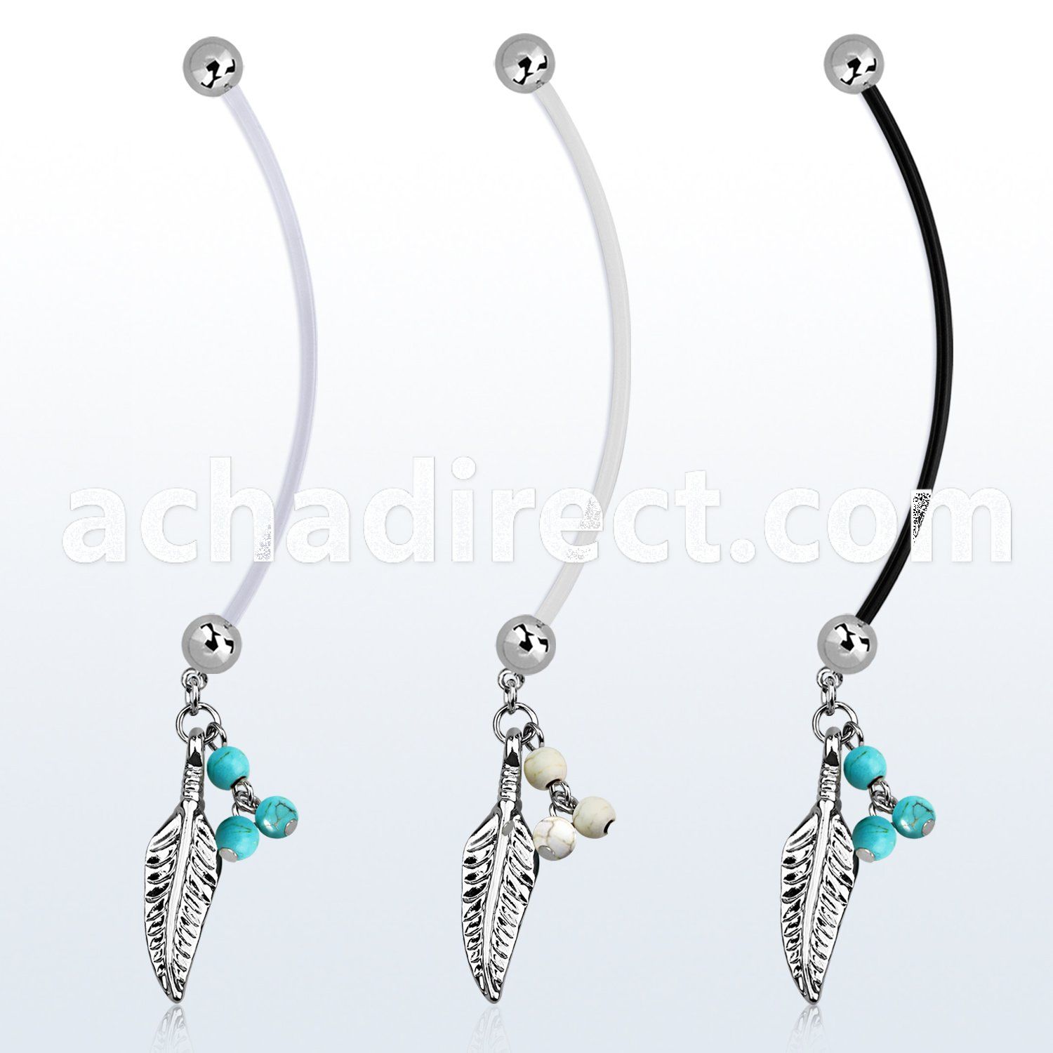 pnd601b pregnancy belly ring w dangling feather turquoise balls 