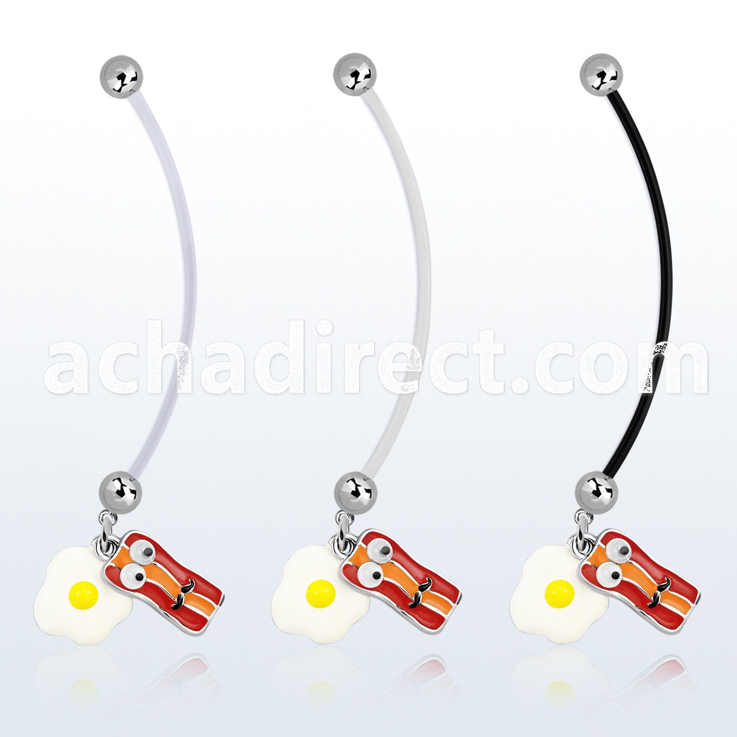 pnd645 pregnancy belly ring w bacon and eggs dangling 
