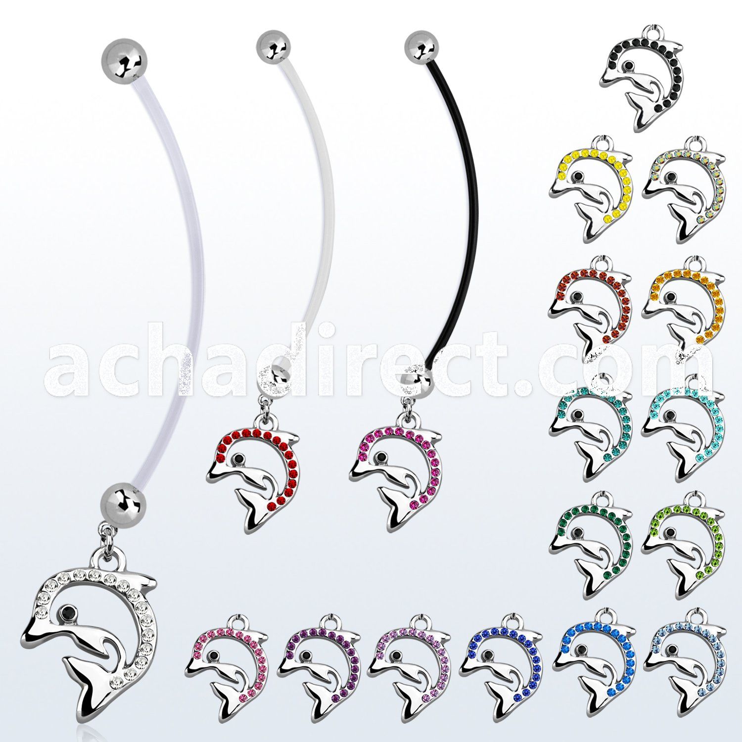 pnd672 pregnancy belly ring w dangling crystal studded dolphin 