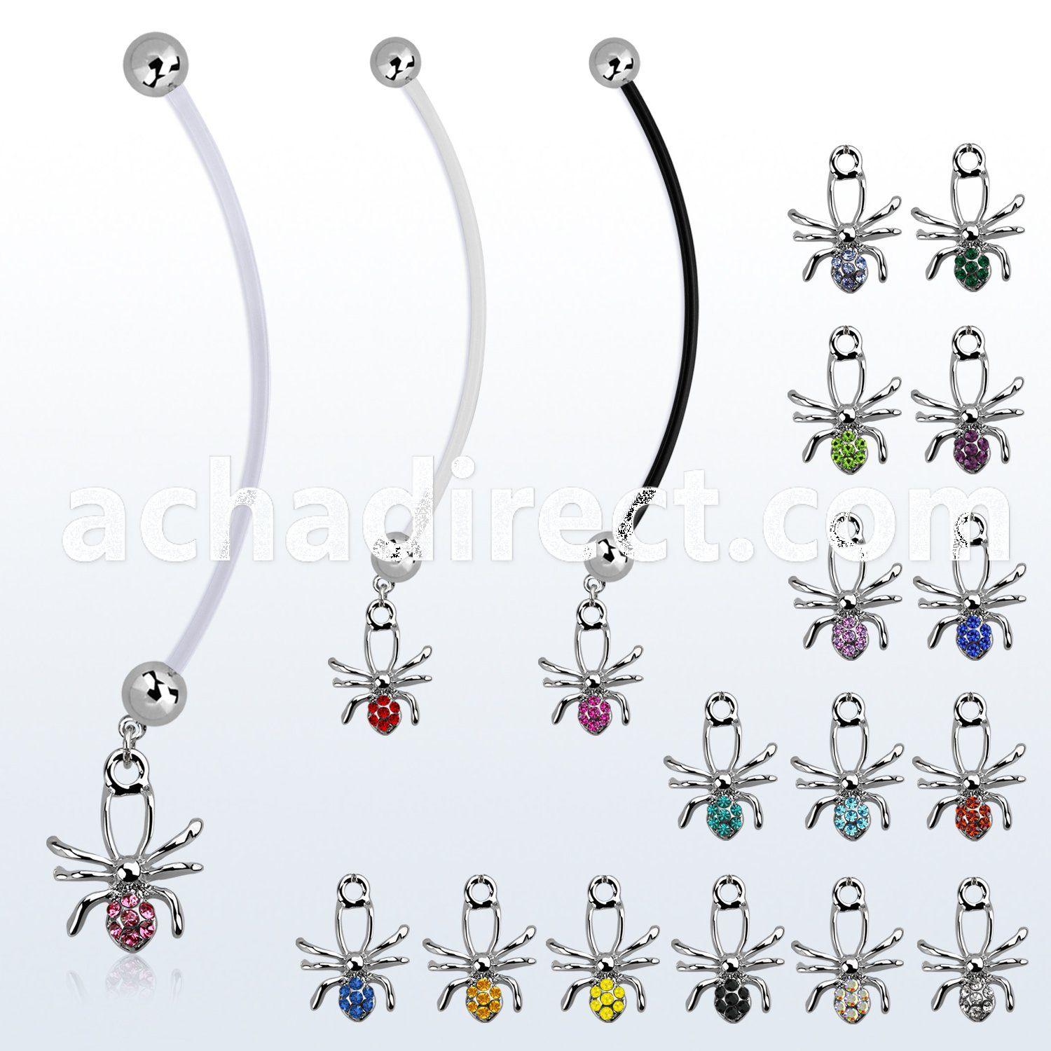 pnd673 pregnancy belly ring w dangling crystal studded spider 