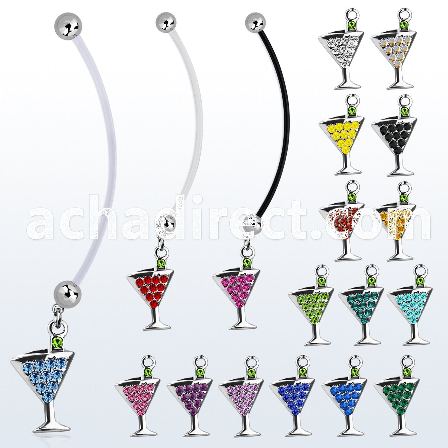 pndmar2 pregnancy belly ring w dangling crystal martini glass 