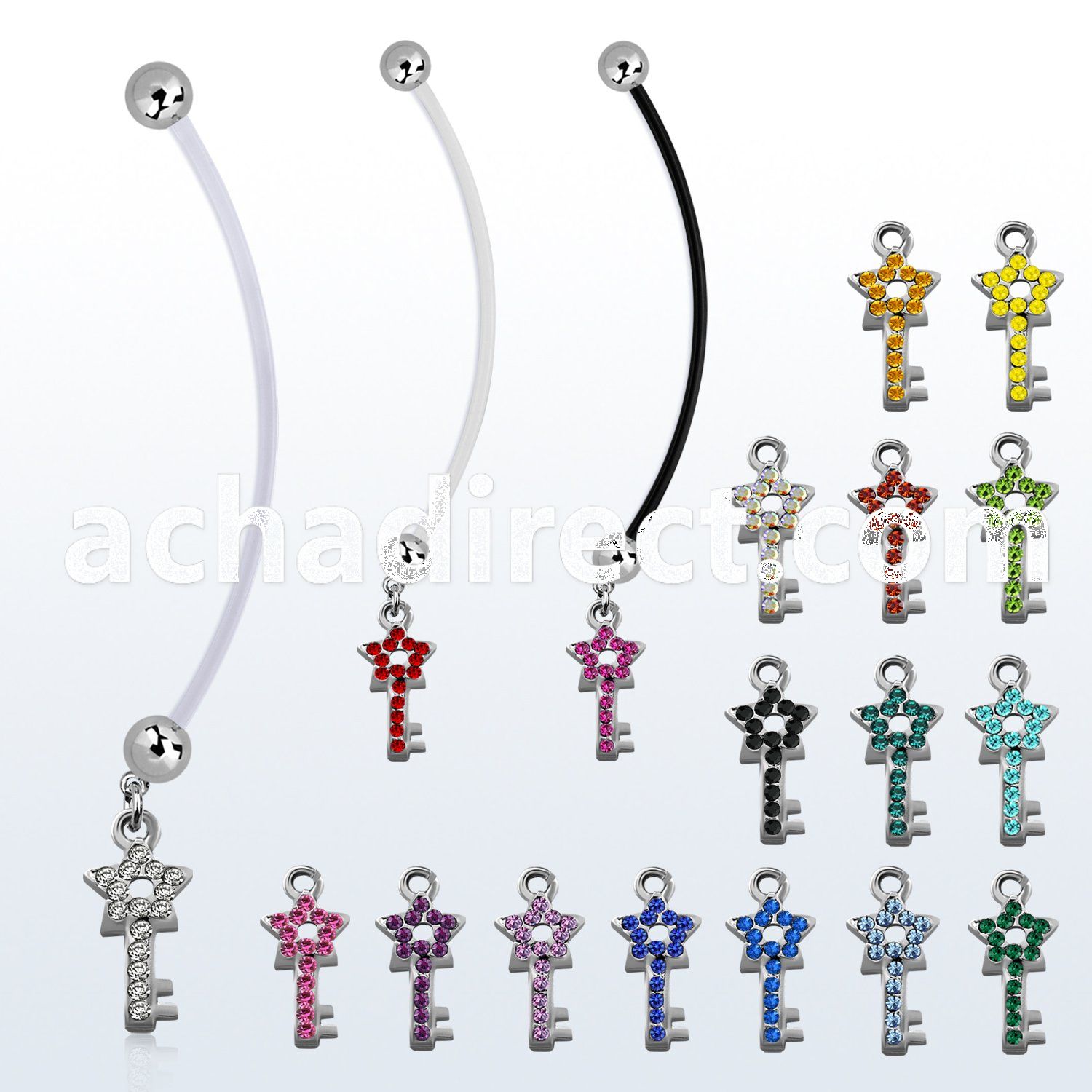 pndstky pregnancy belly ring w dangling star key with crystals