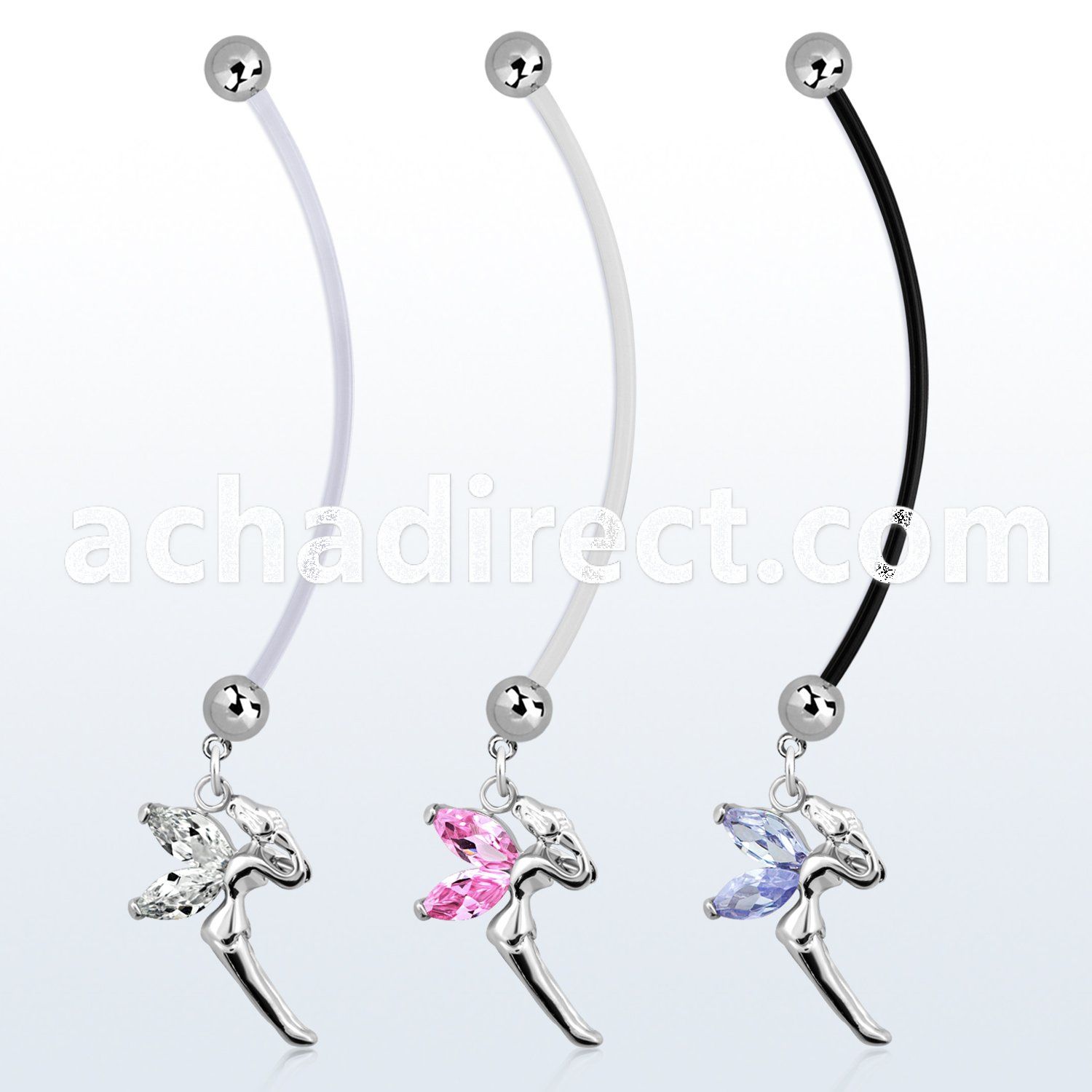 pndz103 pregnancy belly ring w dangling fairy w cz wings 