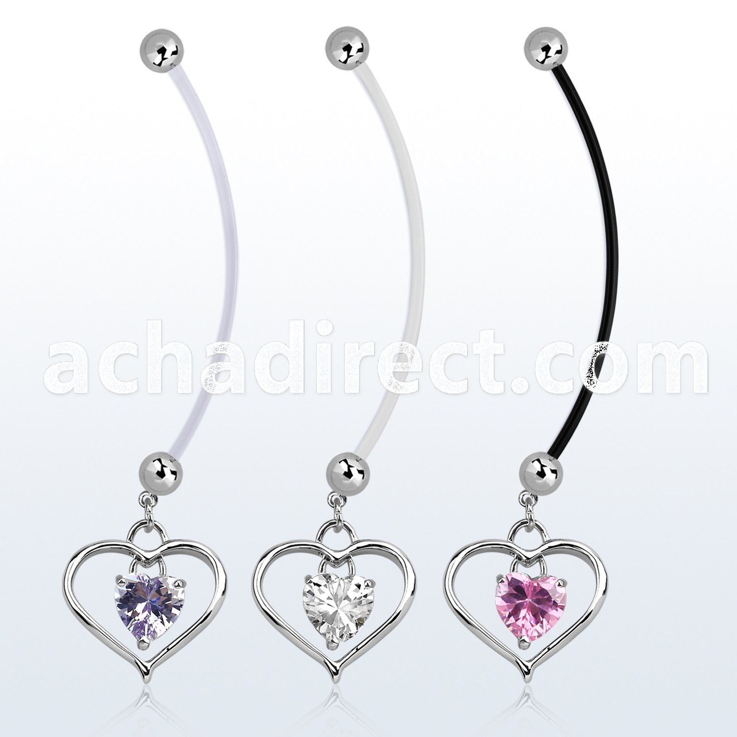 pndz115 pregnancy belly ring w dangling heart w inner heart cz 