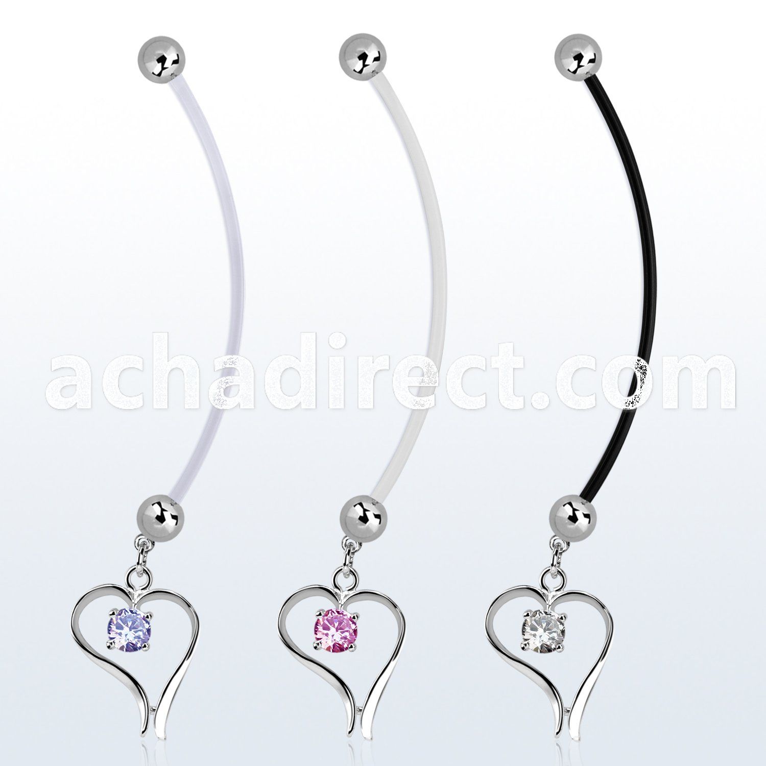 pndz12 pregnancy belly ring w dangling heart w a round cz 