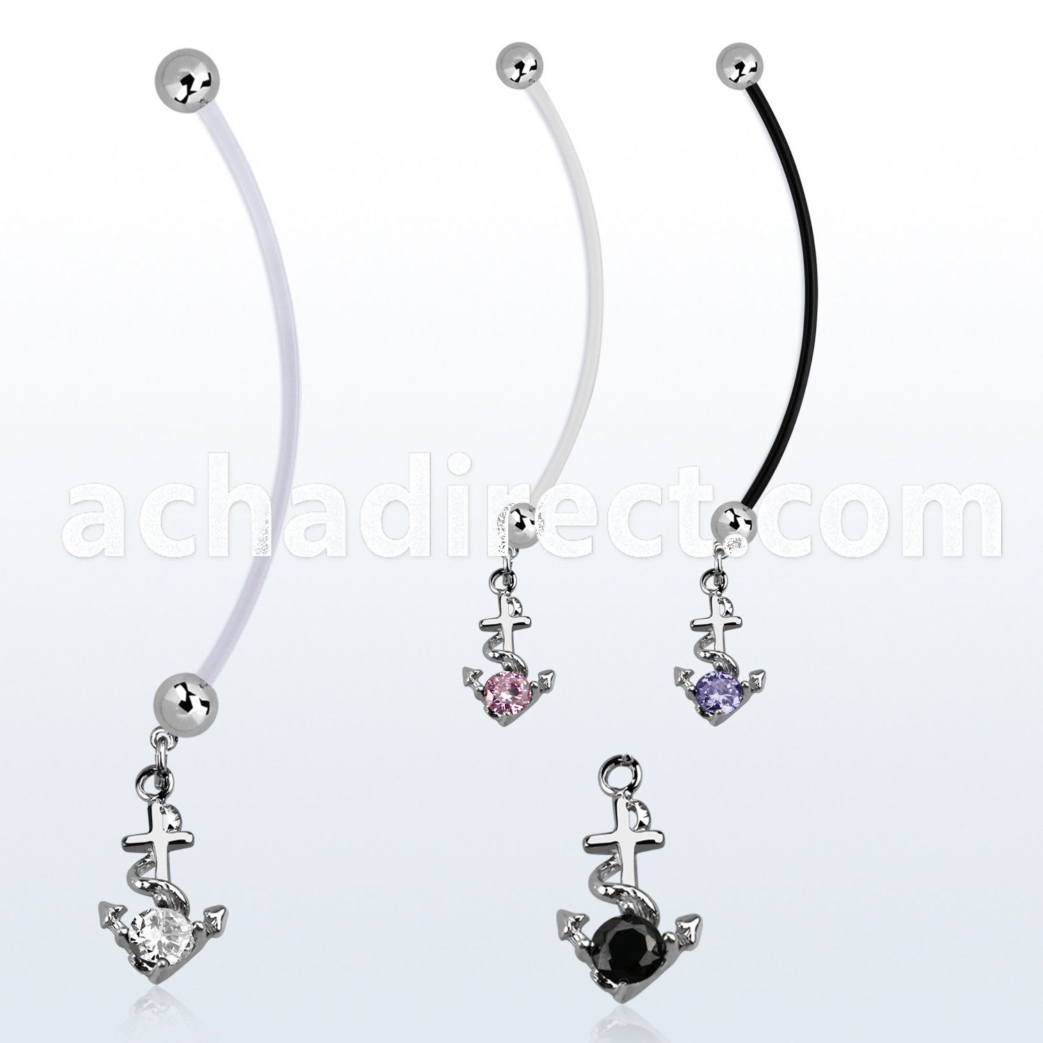 pndz371 pregnancy belly ring w dangling anchor w round cz