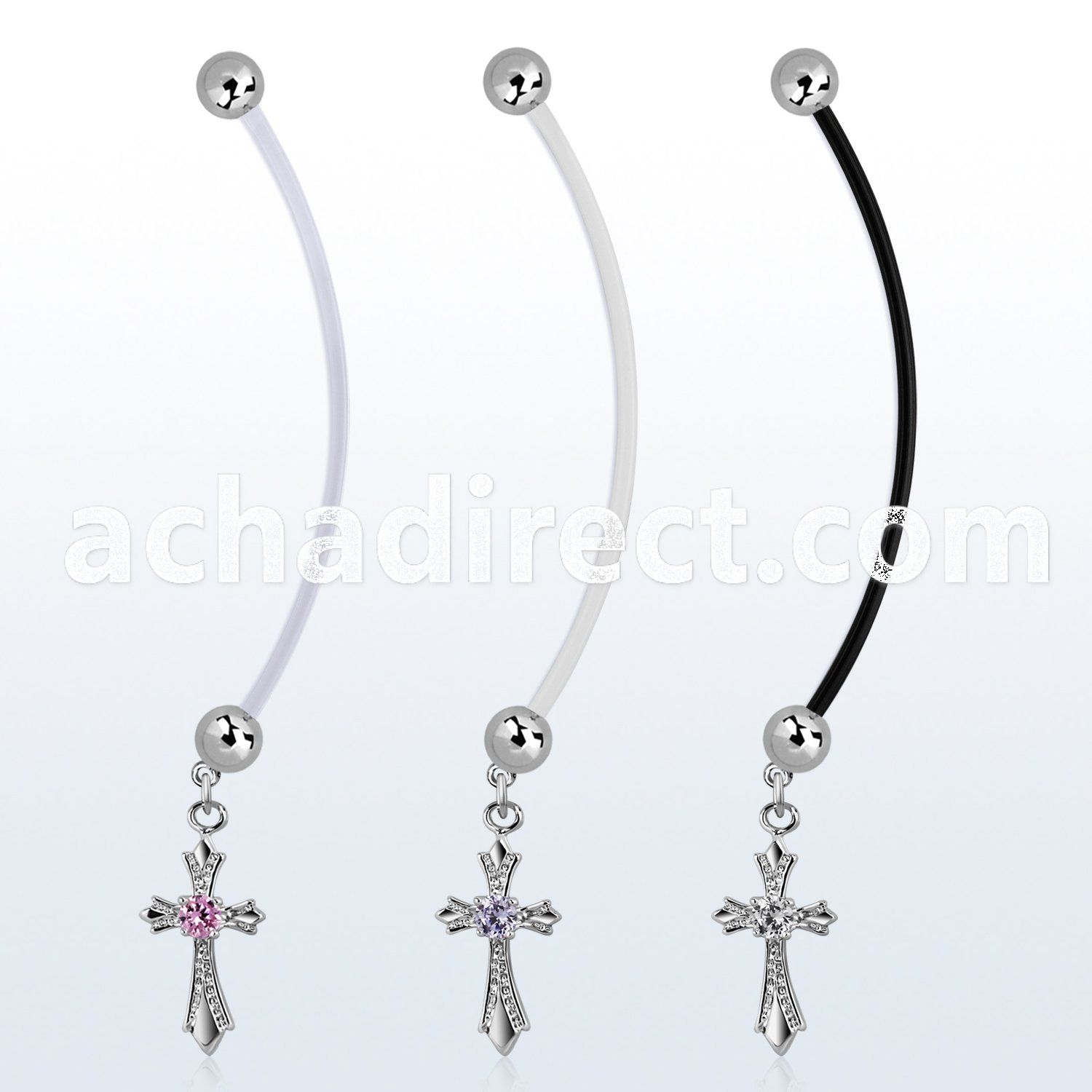 pndz379 pregnancy belly ring w dangling vintage cross w round cz