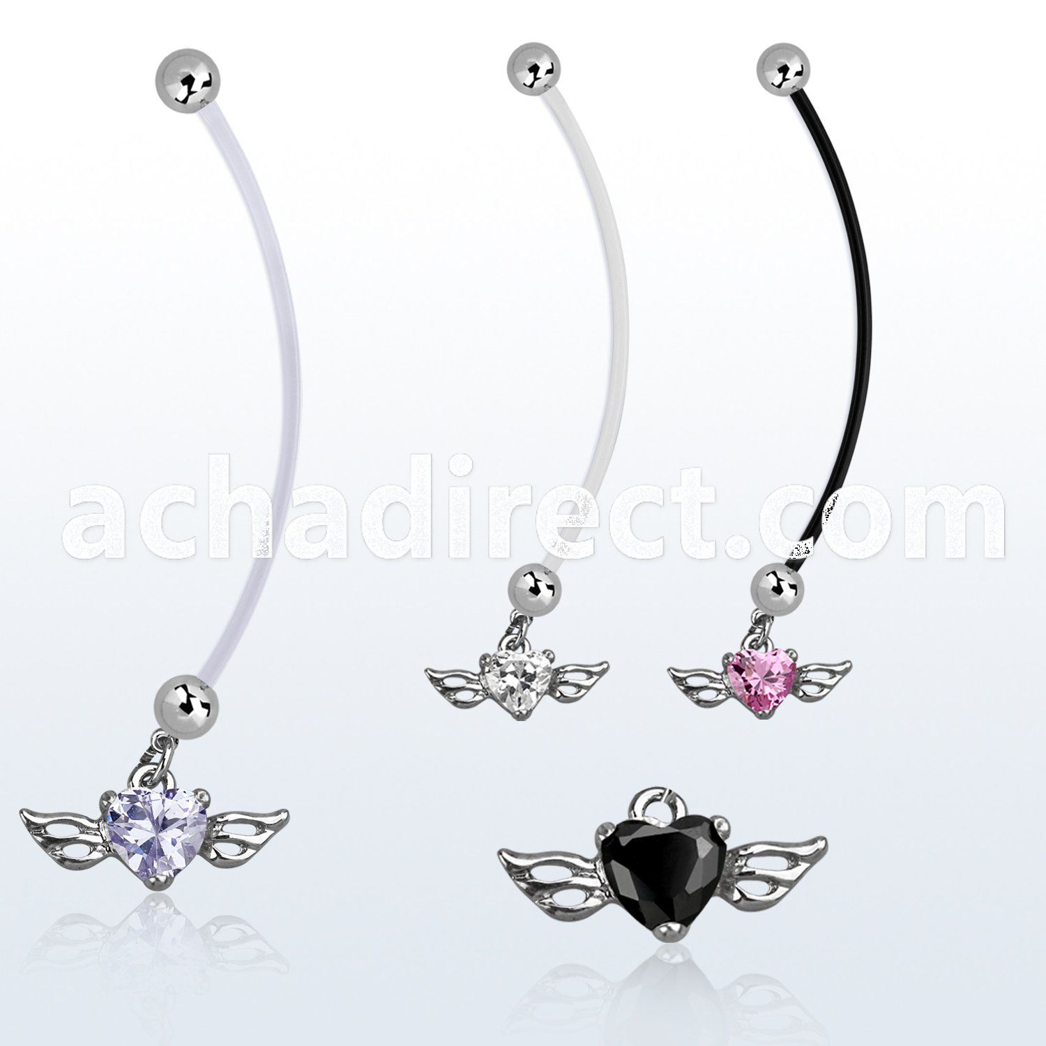 pndz586 pregnancy belly ring w dangling heart shaped cz w wings