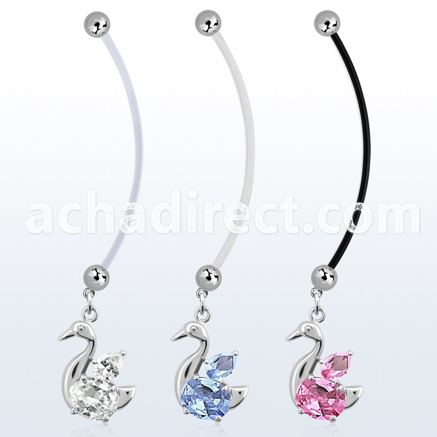 pndz89 pregnancy belly ring w dangling elegant swan w cz