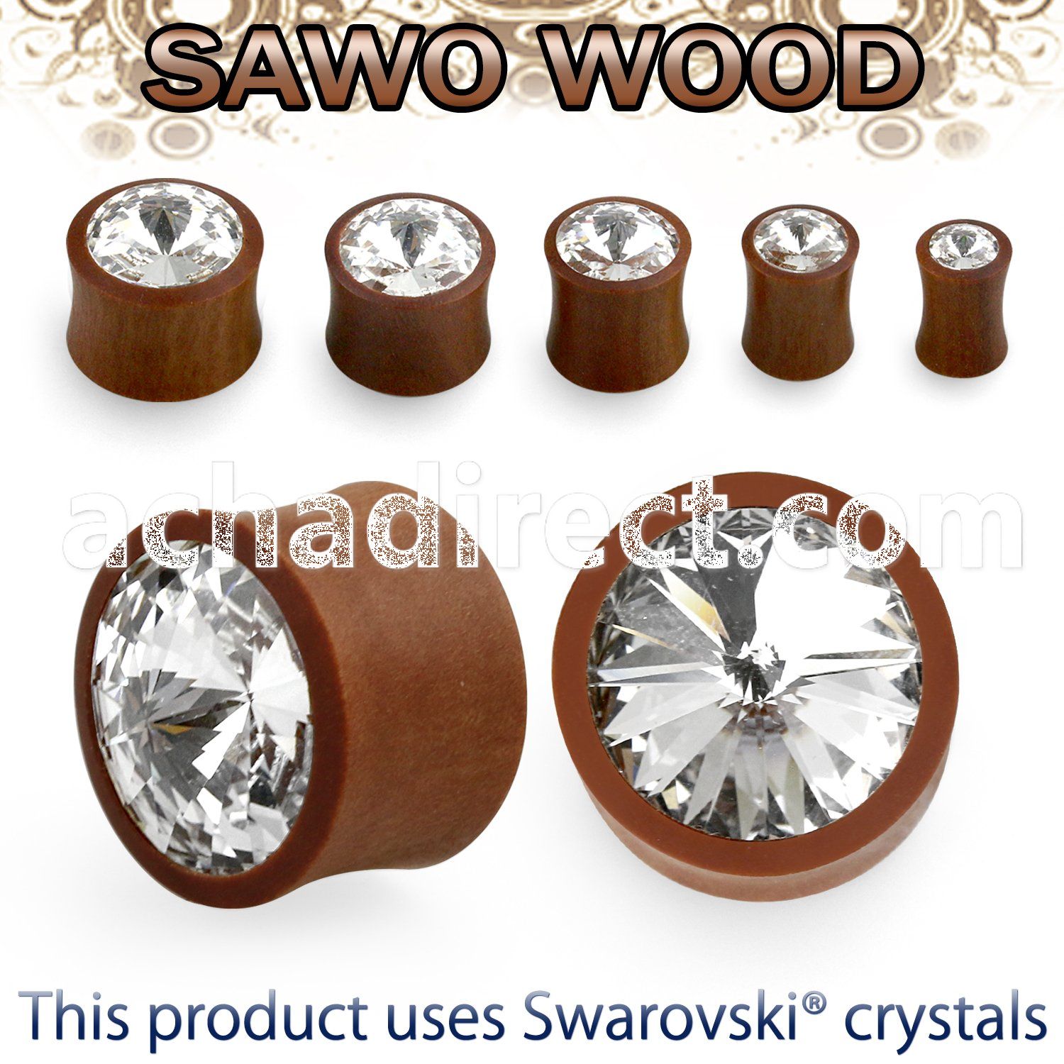 psagc sawo wood double flare plug w giant crystal center