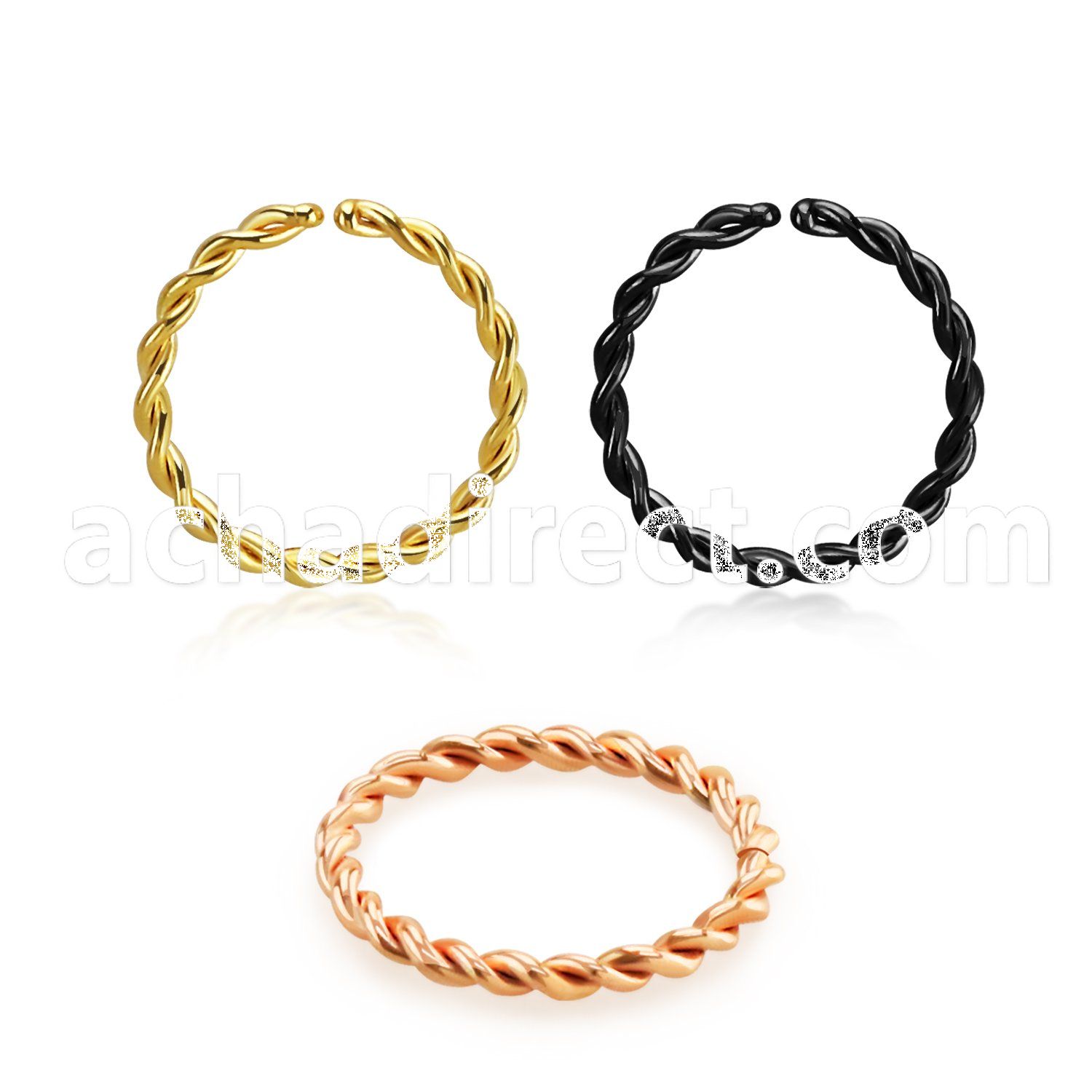 pvd plated steel seamless ring 18g w twisted wire design 