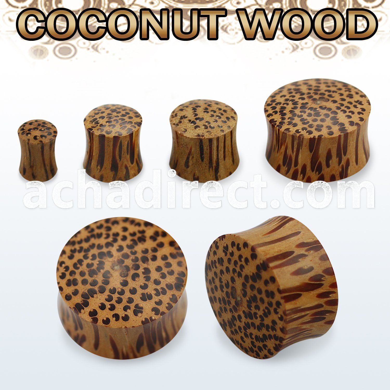 pwb coconut wood double flared solid plug size 3mm 25mm