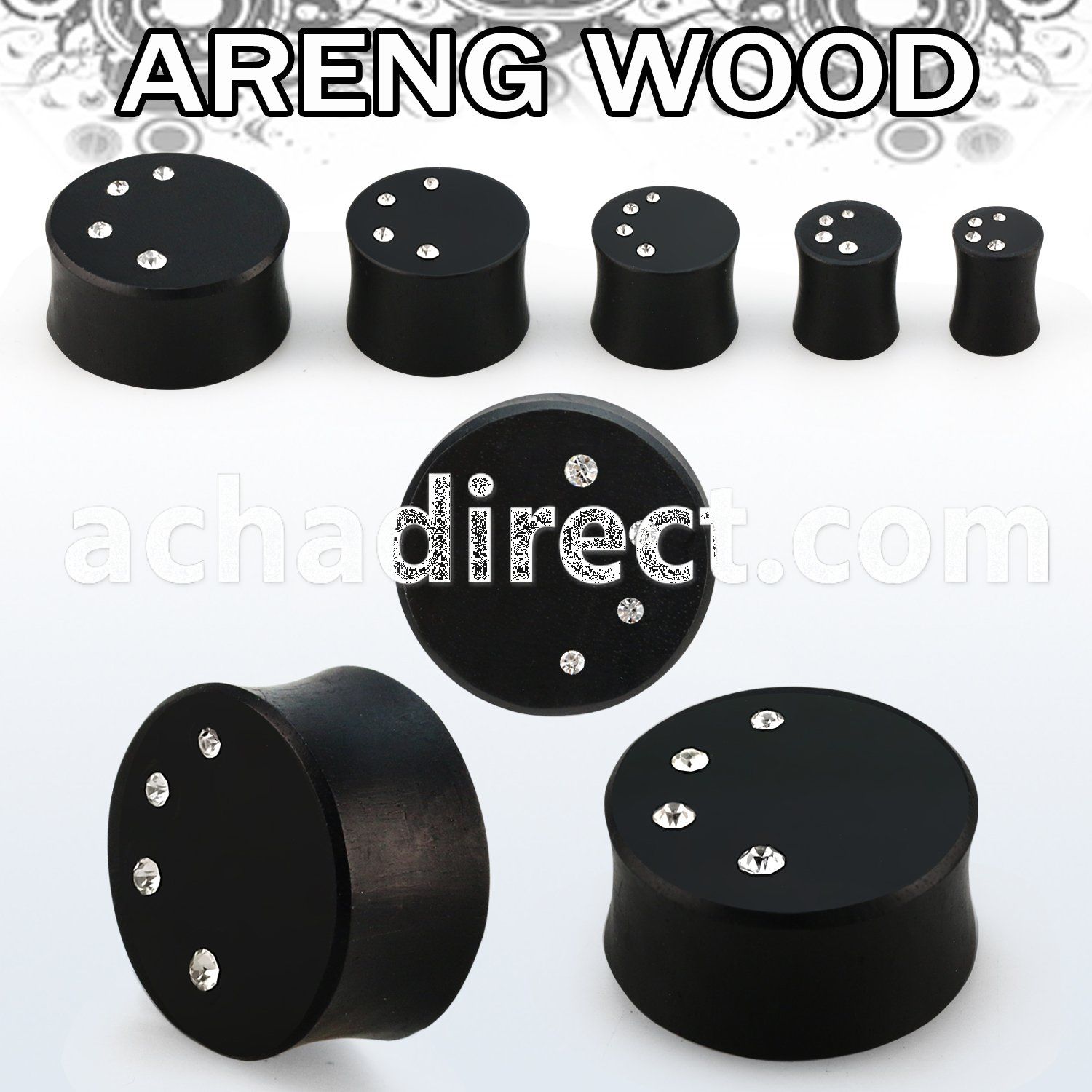 pwkkca areng wood solid double flare plug with crystals
