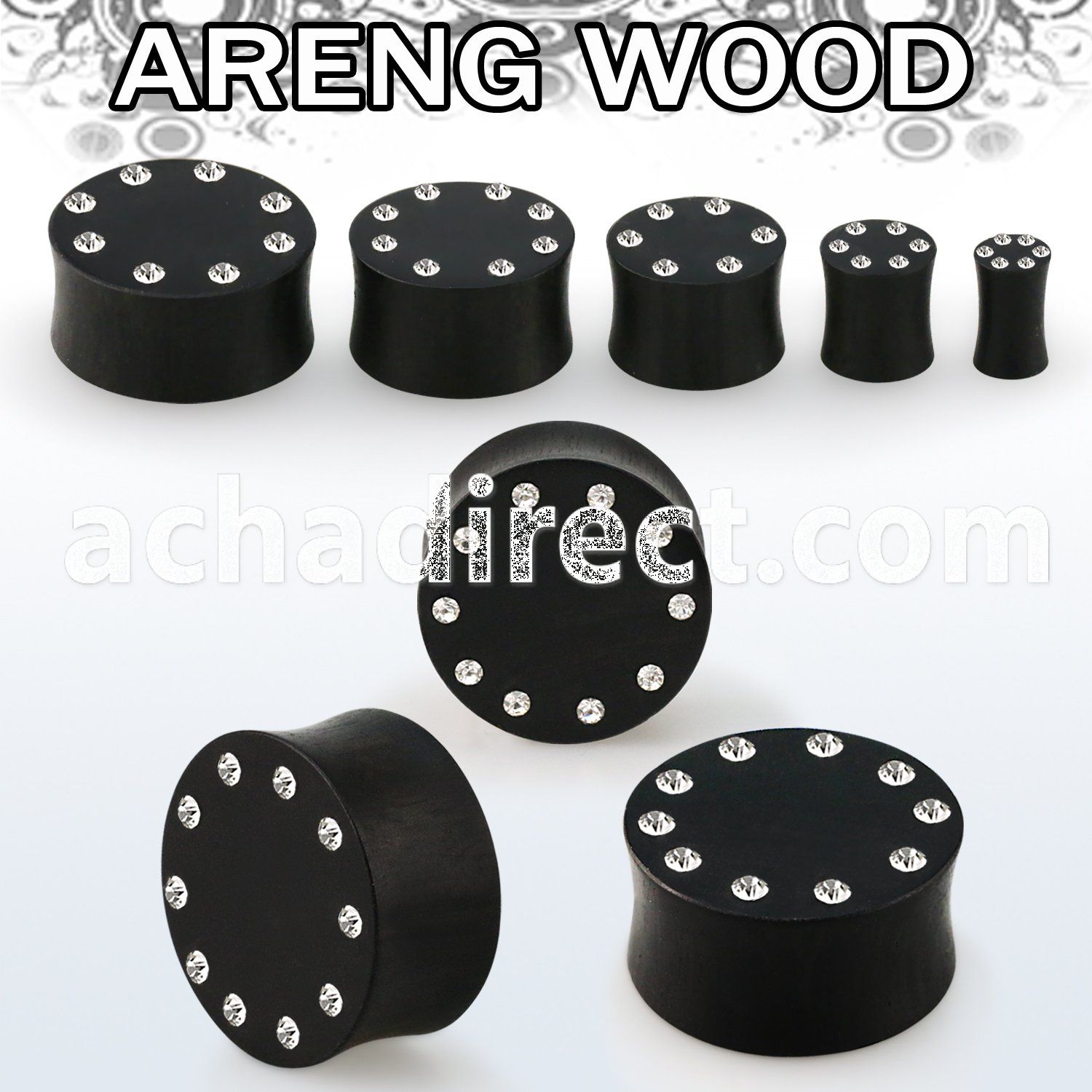 pwkkcb areng wood solid double flare plug w crystals on the rim