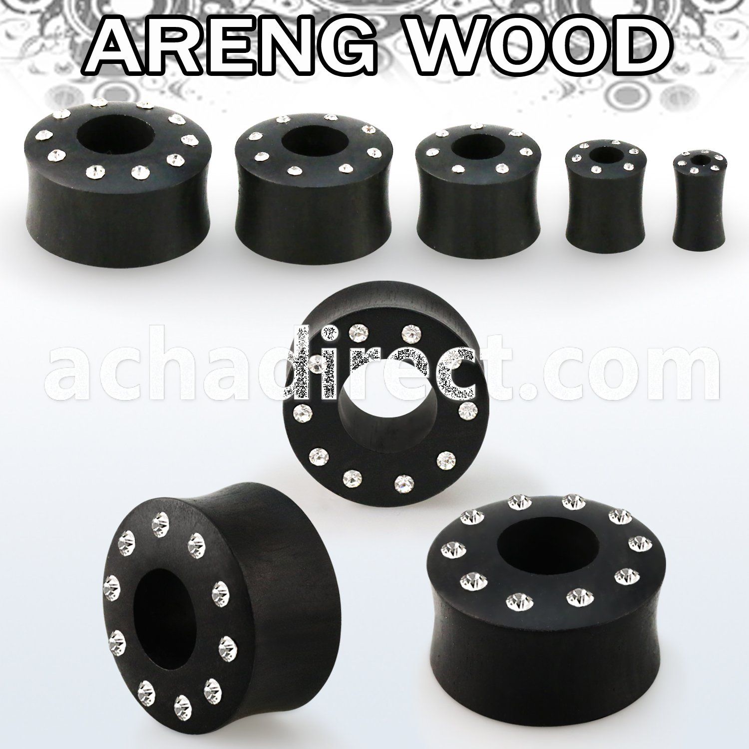 pwkkcc areng wood double flared flesh tunnel w crystals