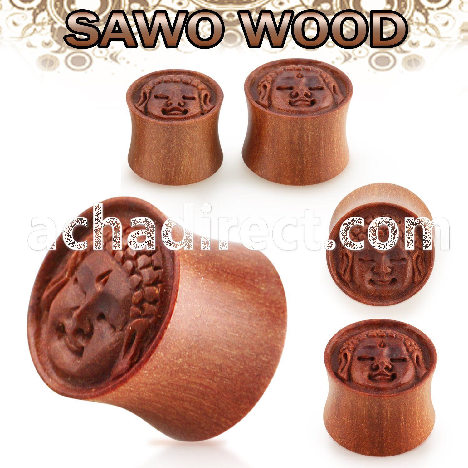 pwsbud sawo wood plug with hand carved buddha image
