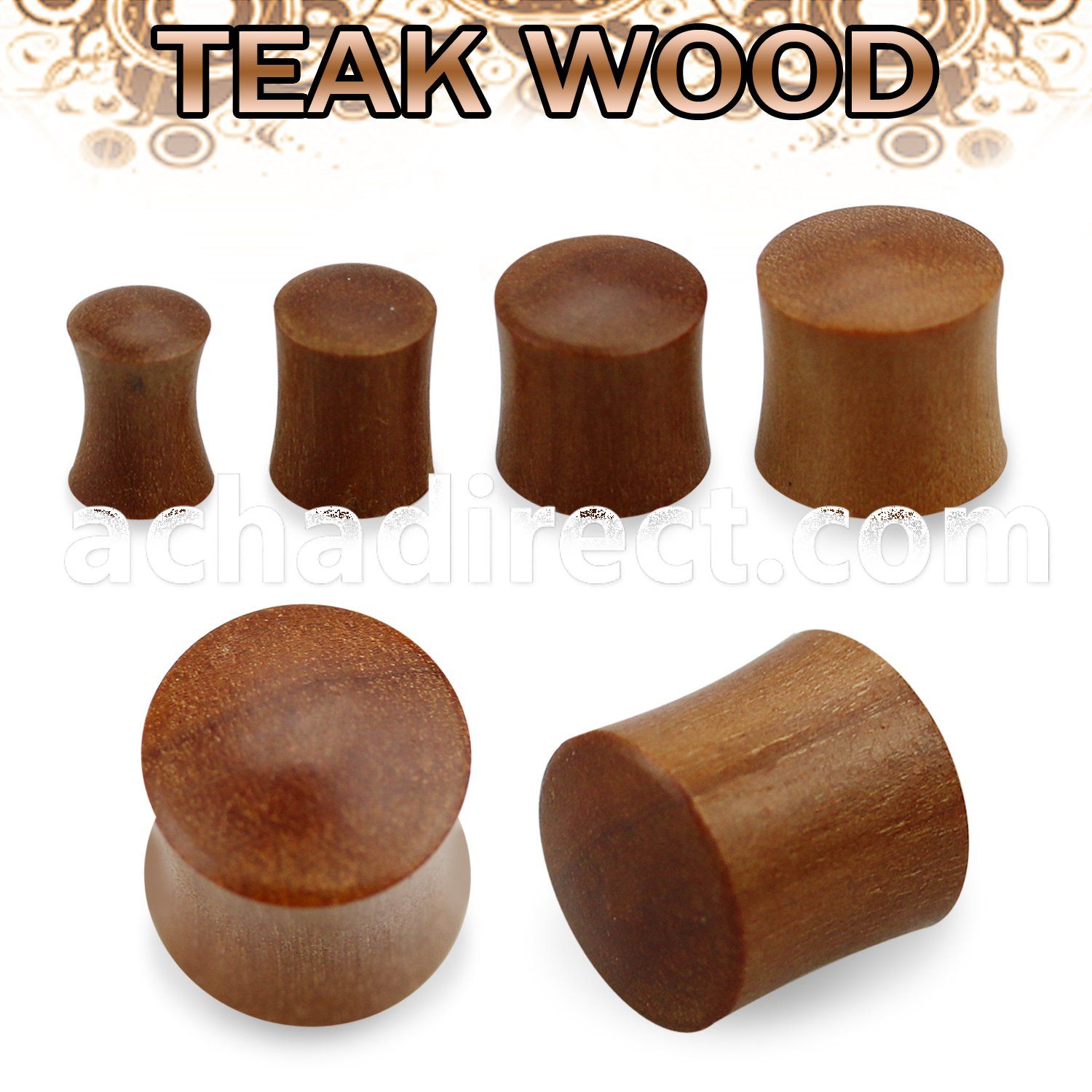pwt teak wood double flared solid plug size 3mm 25mm