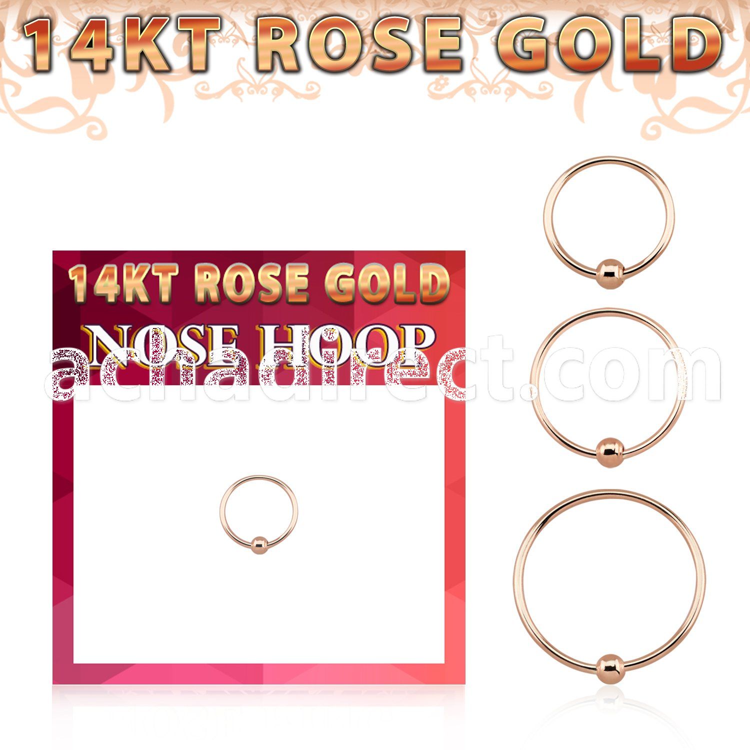 r14hob 14k rose gold endless nose hoop 2mm ball