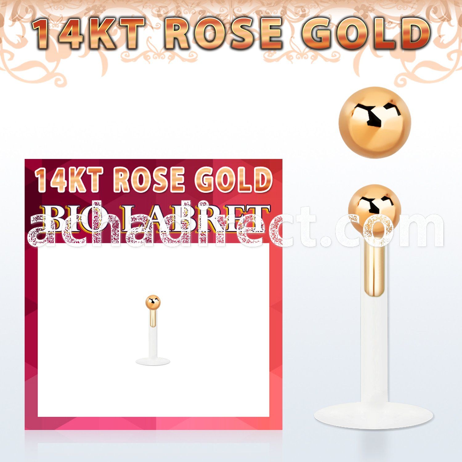 rbib25 bio flex labret w 2.5mm 14kt rose gold ball