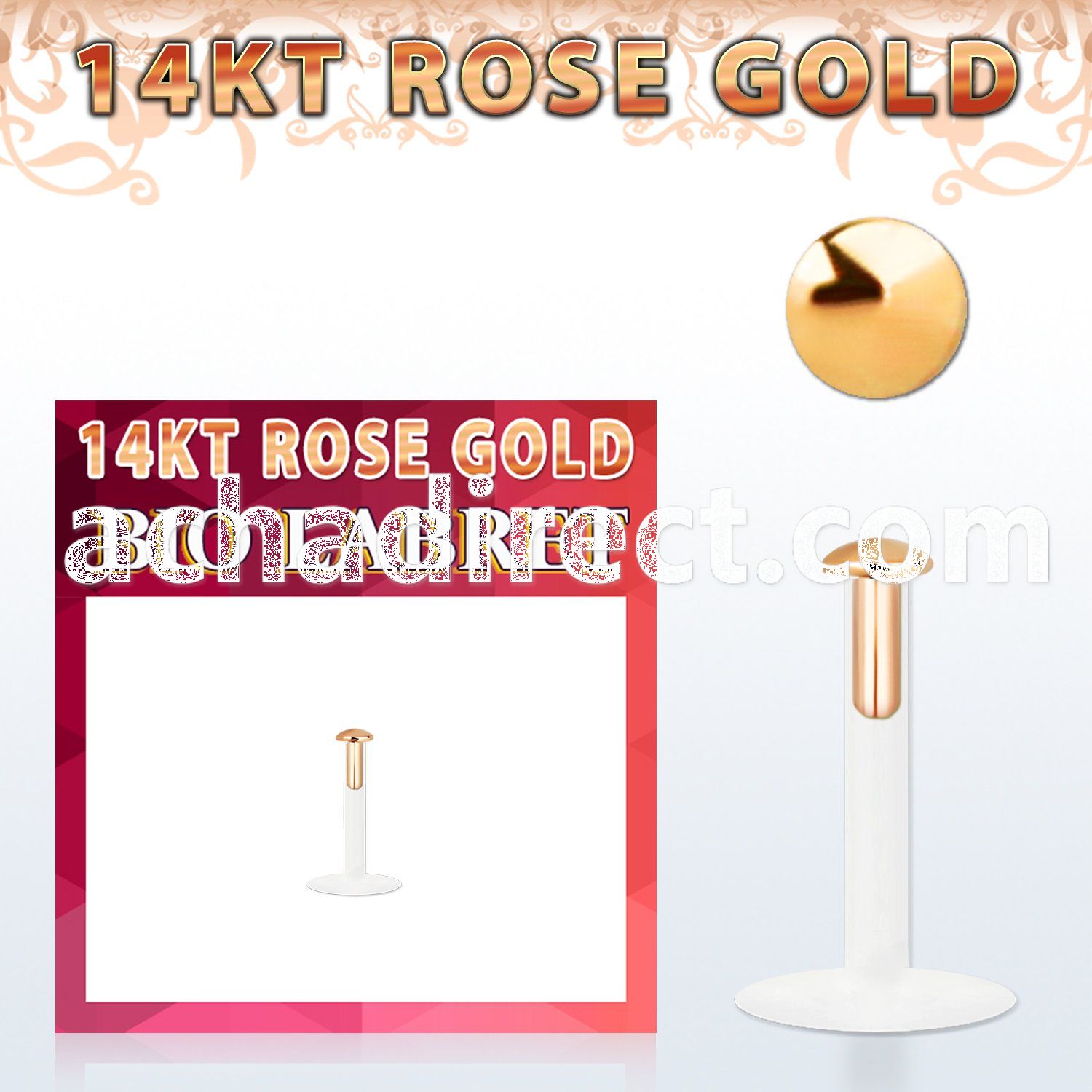 rbird bio flex labret w 14k rose gold top w 2mm round flat top