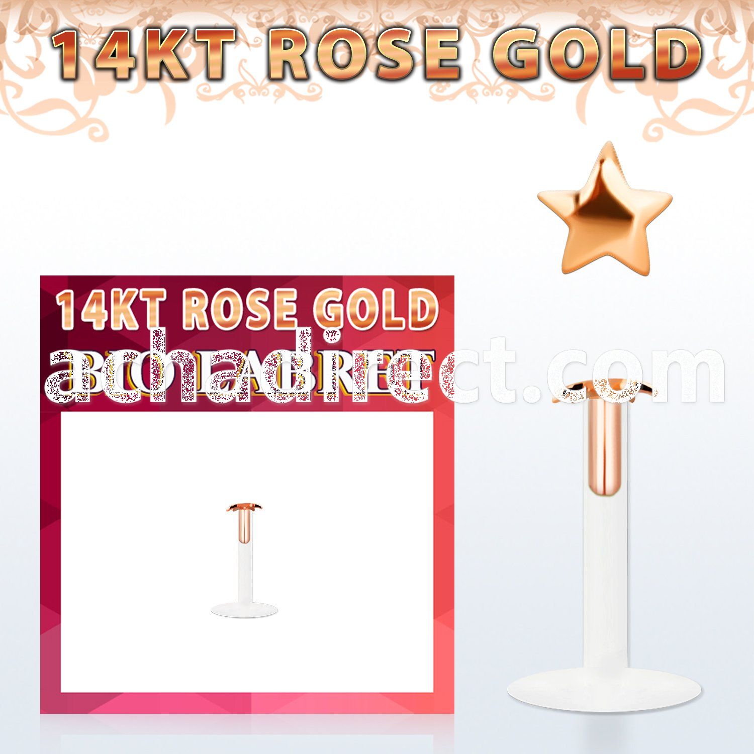 rbist bio flex labret w 14kt rose gold top w a 2.5mm star top
