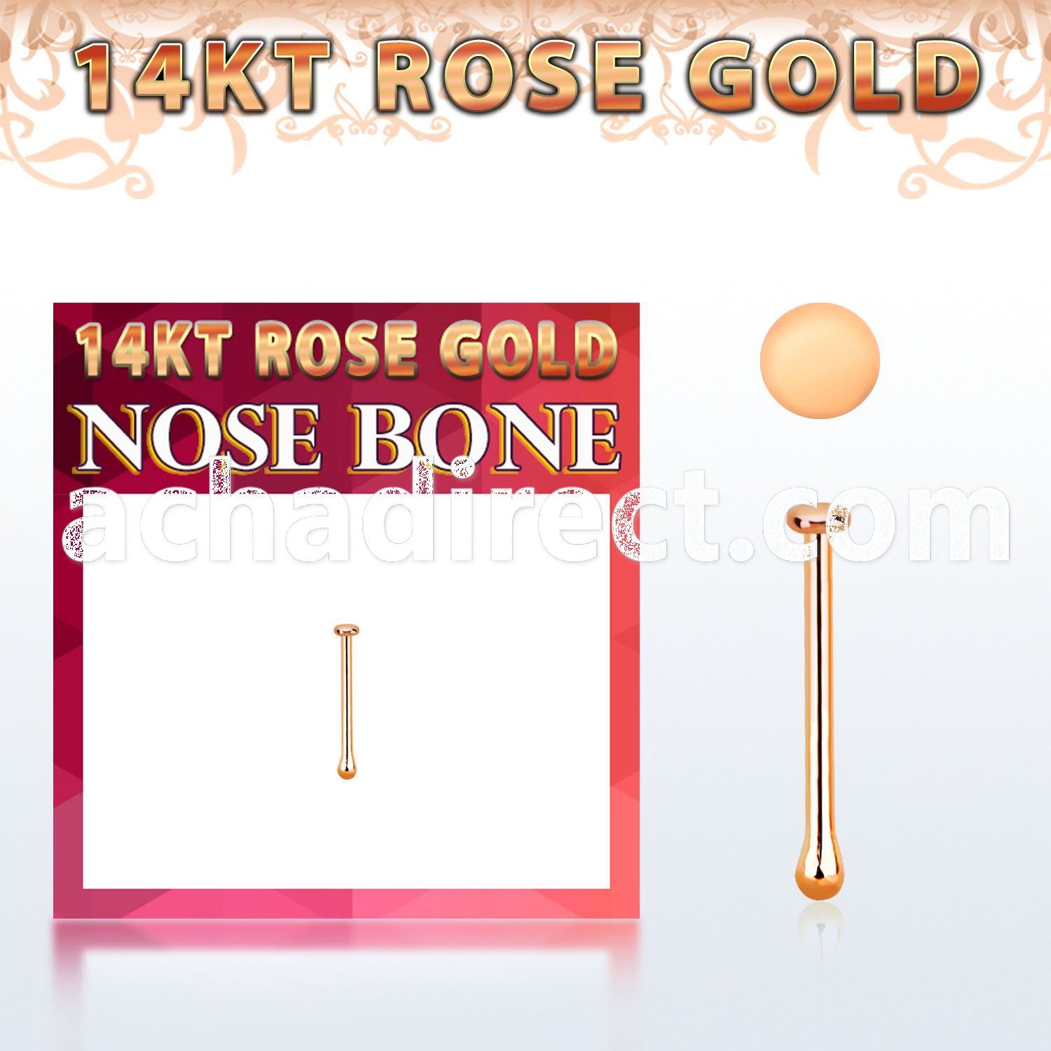 rbrd1 14kt rose gold nose bone, 22g w 1mm small round flat top