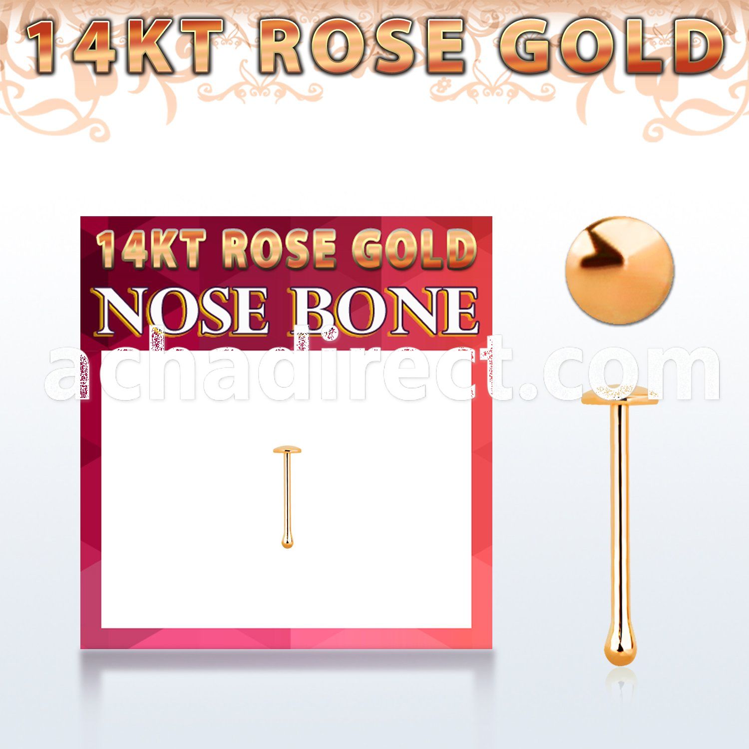 rbrd 14kt rose gold nose bone w a 2mm gold round flat top