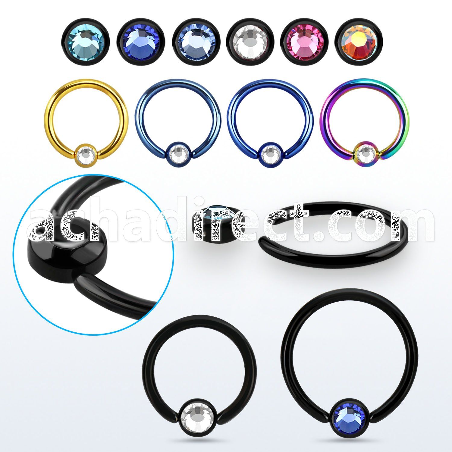 rccrt3 black steel ball closure ring w 3mm round disk w crystal