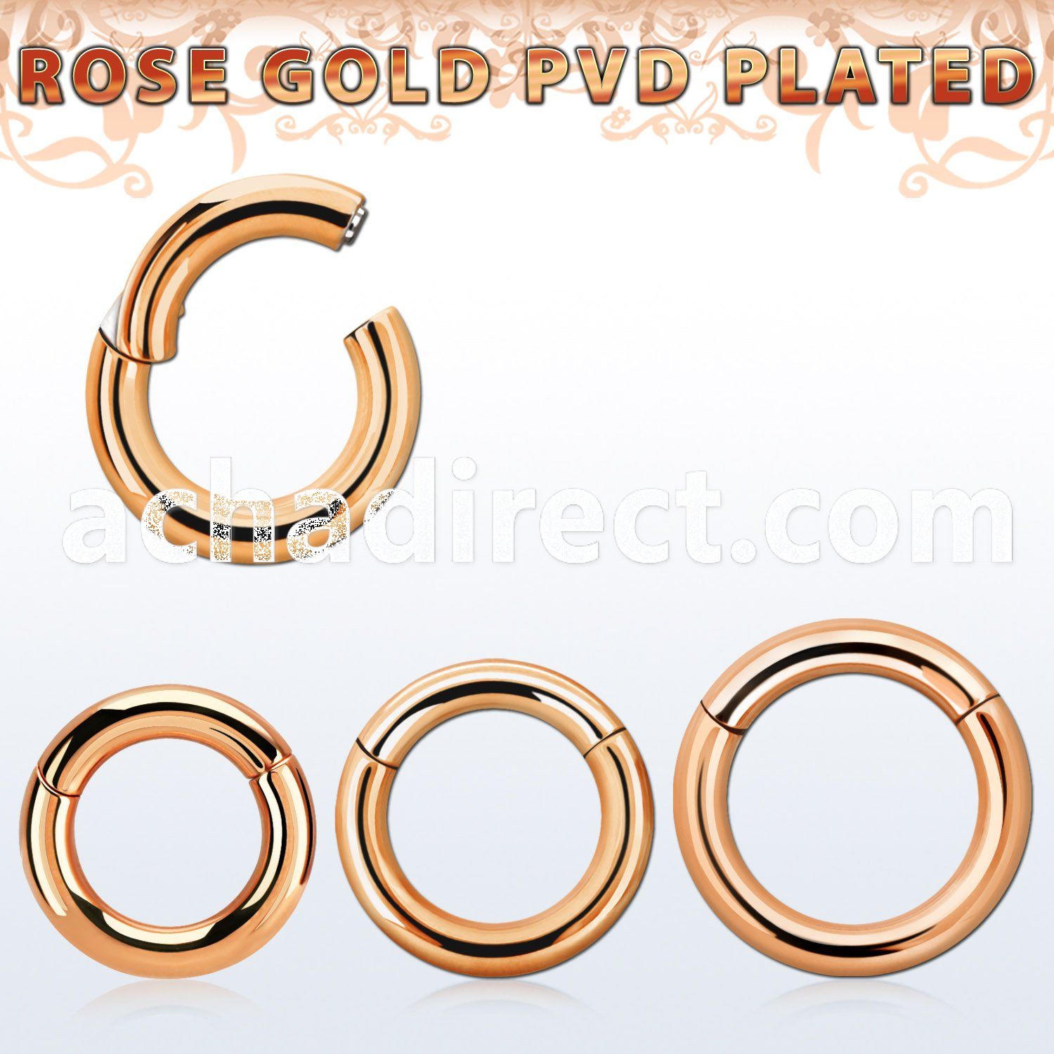 rose gold pvd plated 316l steel hinged segment ring 8g 