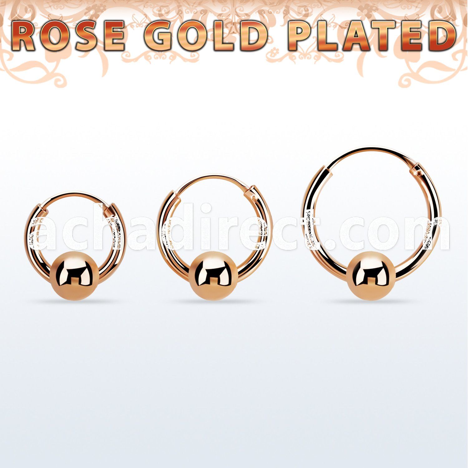 rsbcr14m 18k rose gold silver ball closure earrings, 14g 5mm ball