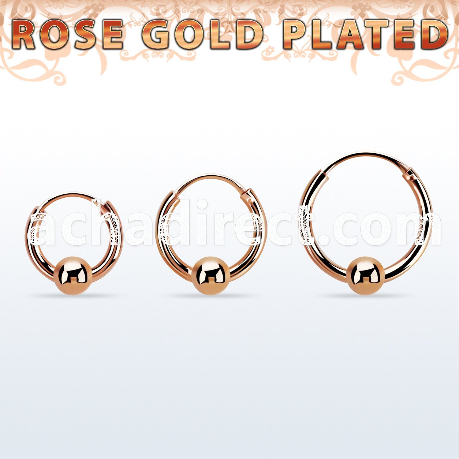rsbcr14s 18k rose gold silver ball closure earrings, 14g 4mm ball