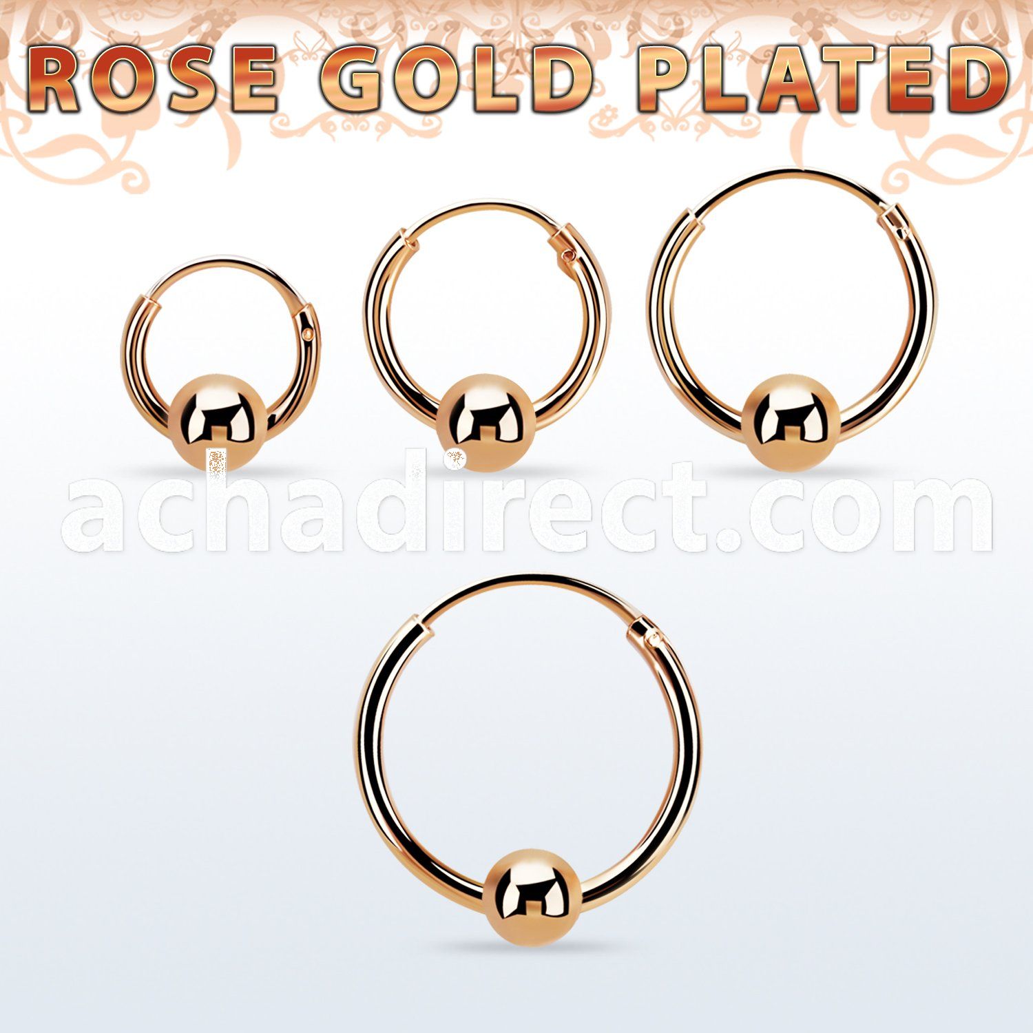 rsbcr16m 18k rose gold silver ball closure earrings, 16g 4mm ball