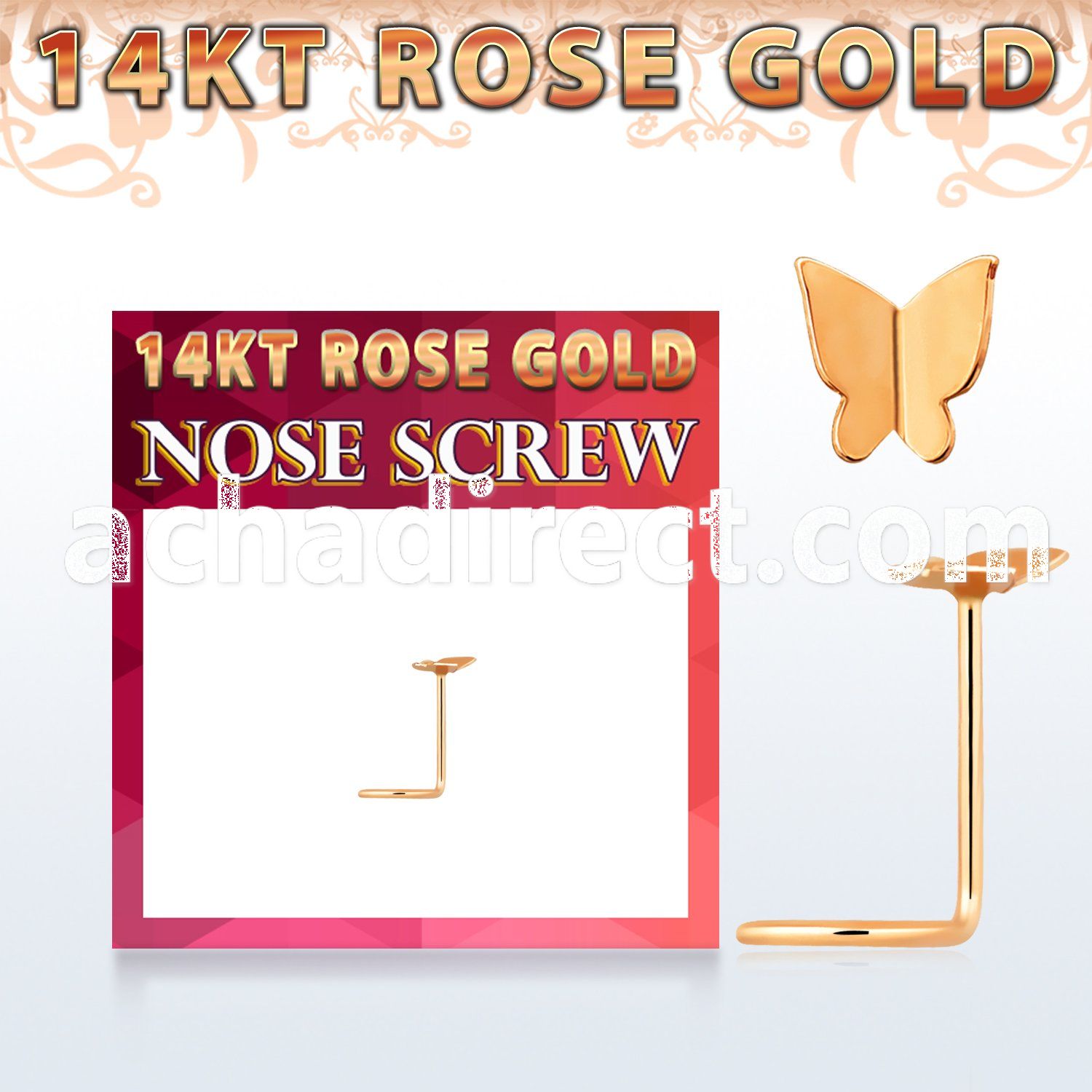 rsbt2 14kt rose gold nose screw w 2.5mm modern butterfly top