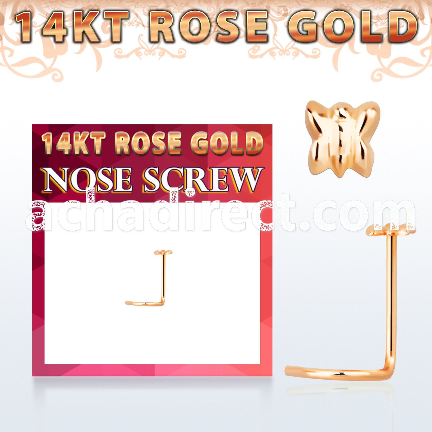 rsbt 14kt rose gold nose screw w a 2.5mm butterfly shaped top