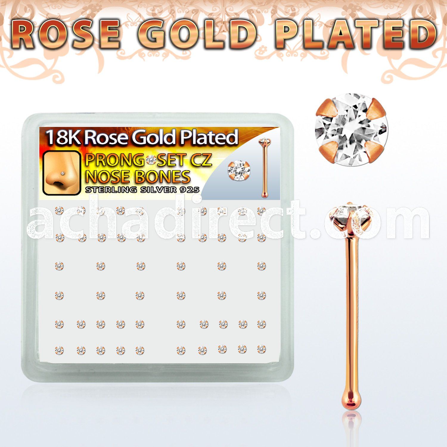 rsbz2xc box w rose gold plated silver nose bone w 2mm cz top
