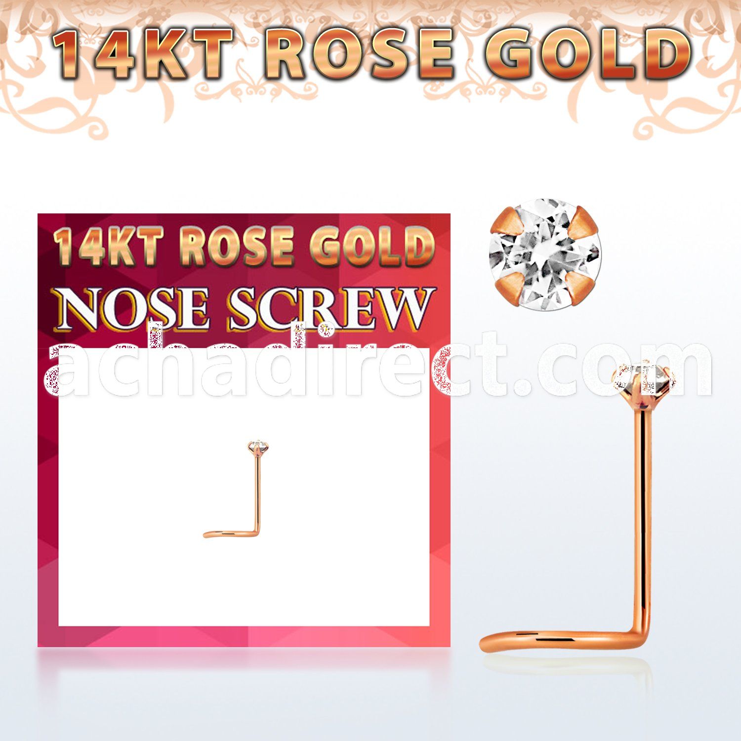 rsczc1 14kt rose gold nose screw w a 1.5mm round prong set cz
