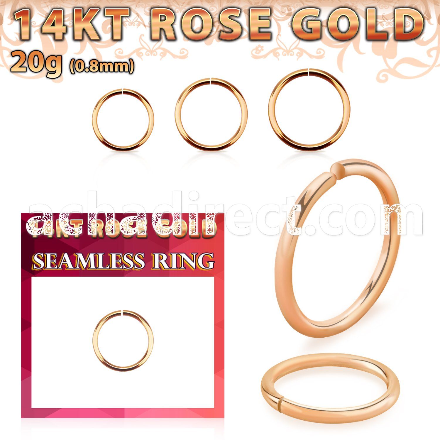 rsel20 solid 14kt rose gold seamless ring, 20g (0.8mm)