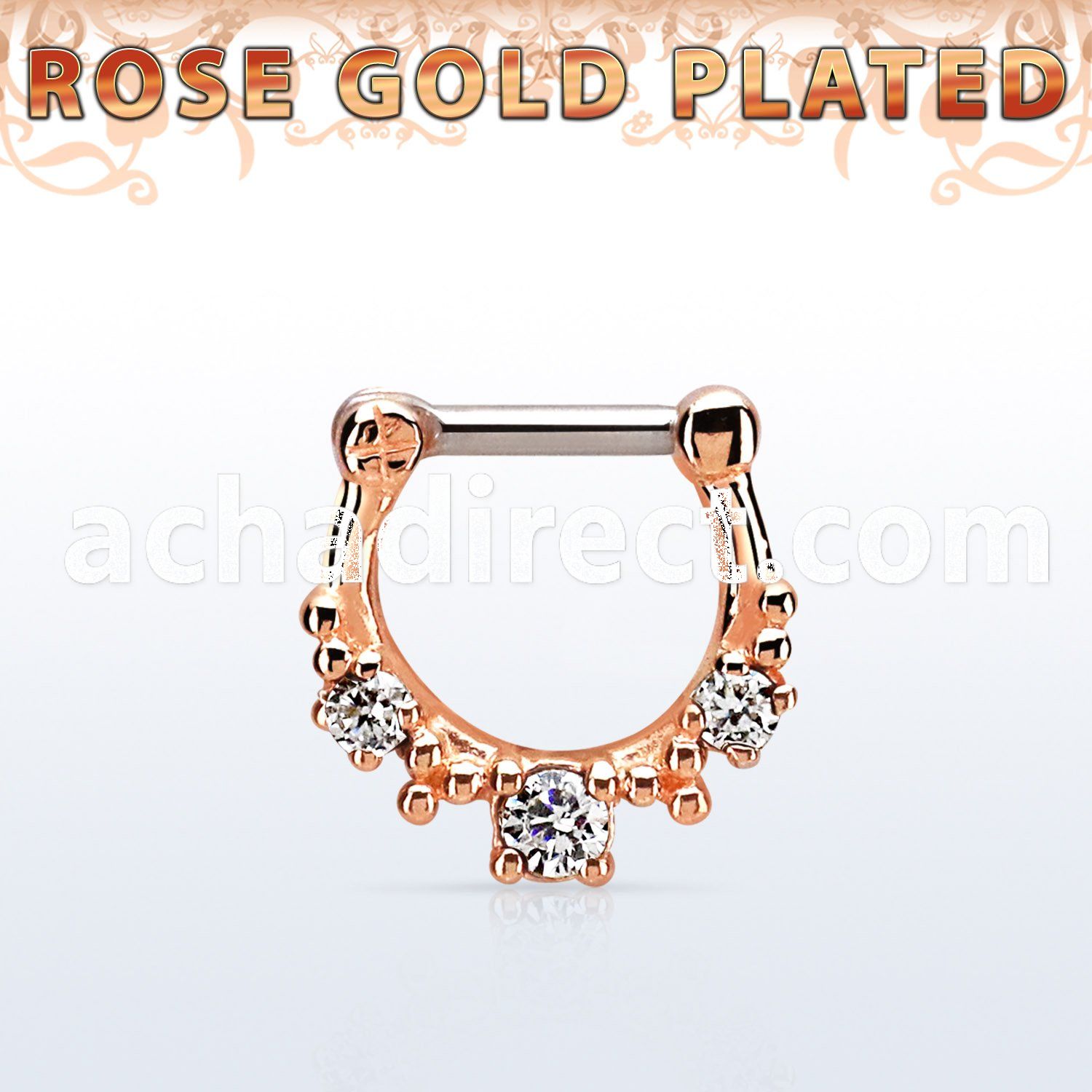 rsepl14 rose gold plated silver septum clicker 14g w 1 big cz