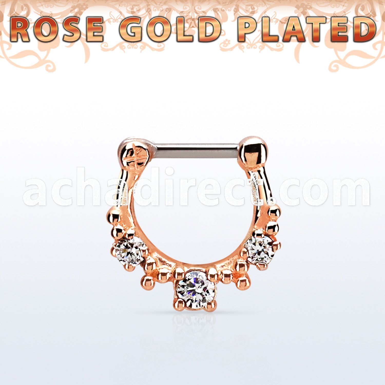 rsepl16 rose gold plated silver septum clicker 16g w 1 big cz