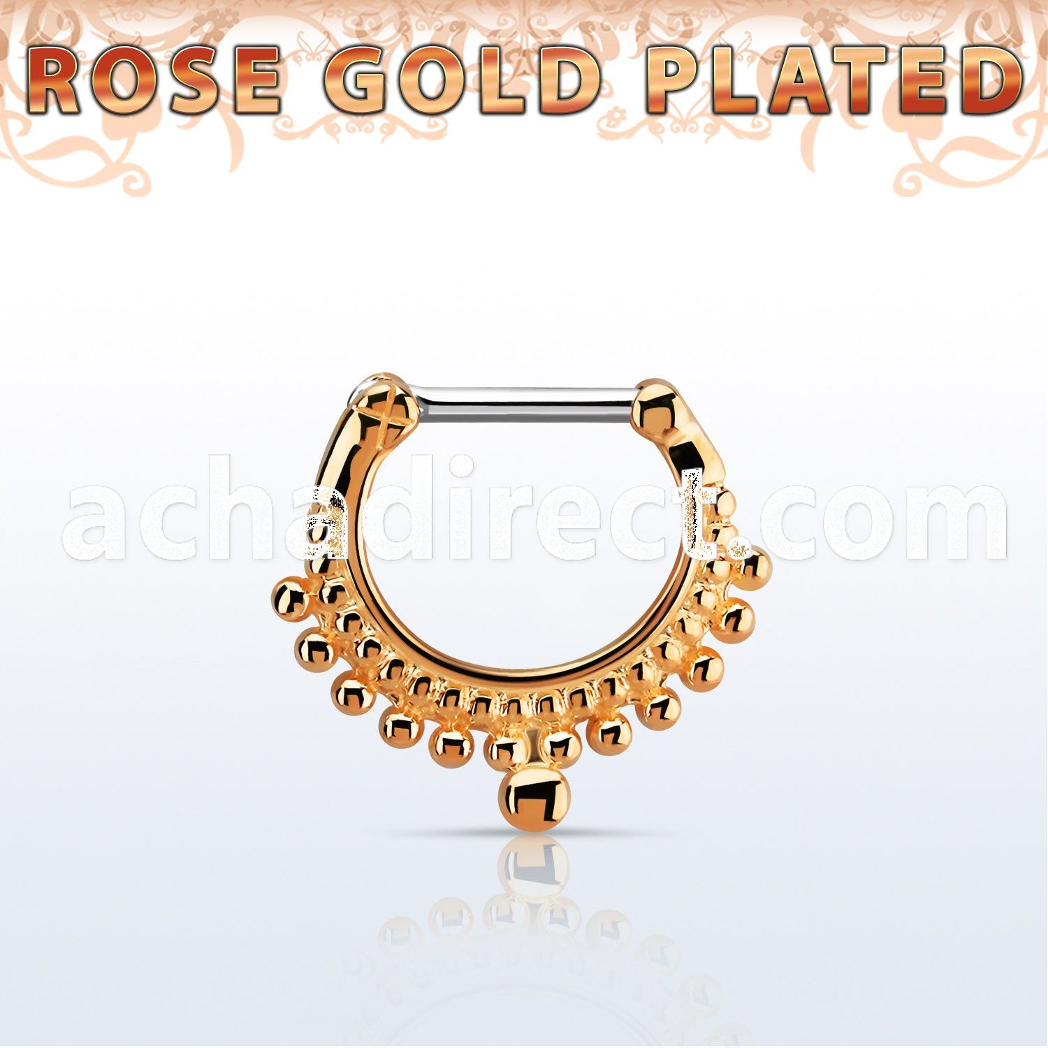 rsepm16 rose gold plated silver septum clicker, 16g w small ball