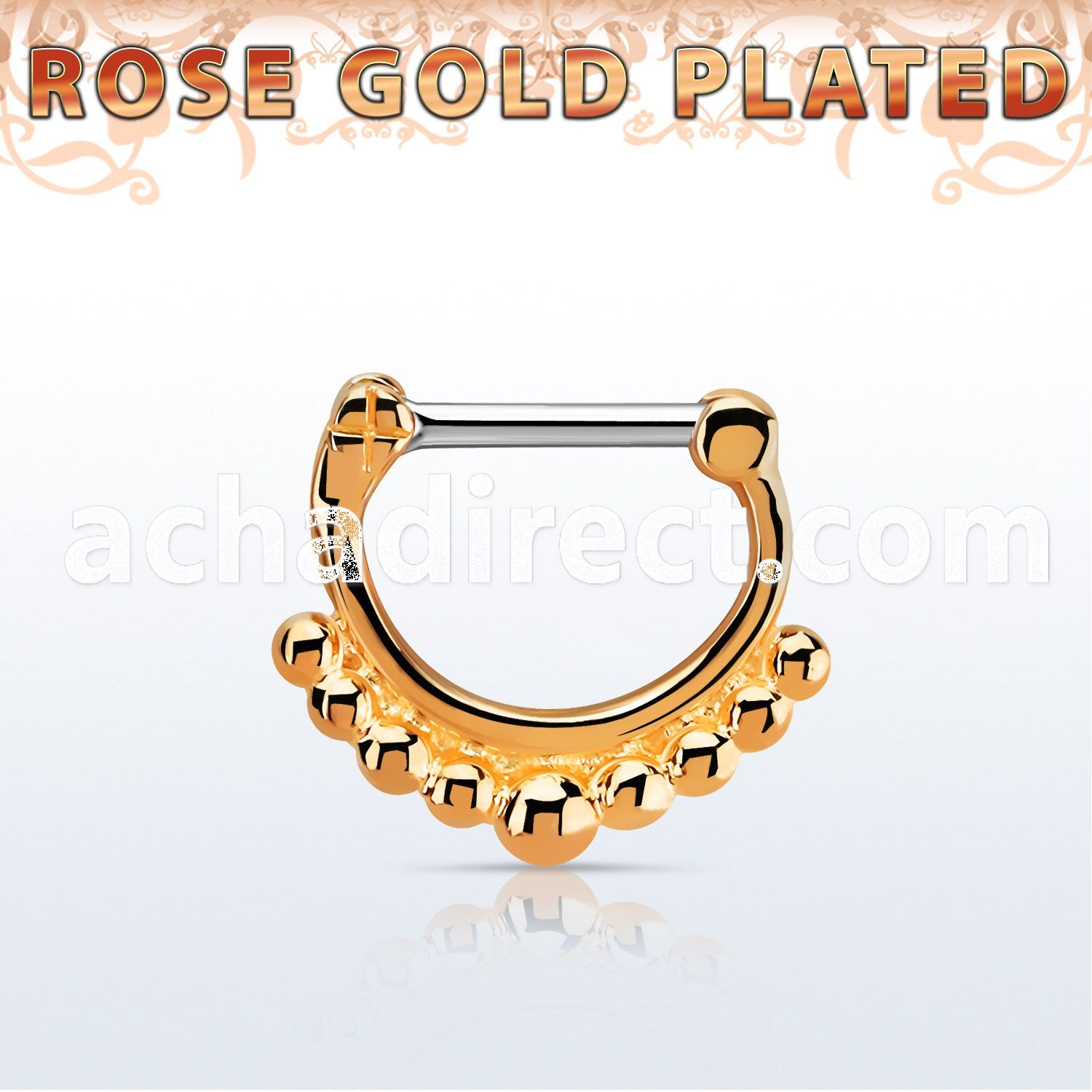 rsepn16 rose gold plated silver septum clicker, 16g w big balls