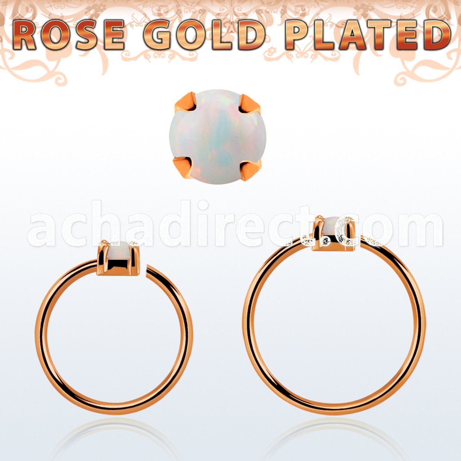 rsnho2 rose gold plated silver seamless nose ring w 2mm opal