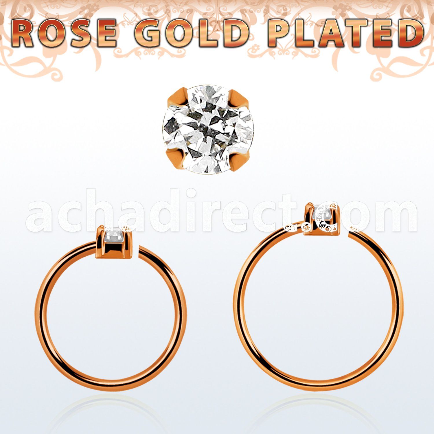 rsnhz15 rose gold silver seamless nose ring 1.5mm prong set cz
