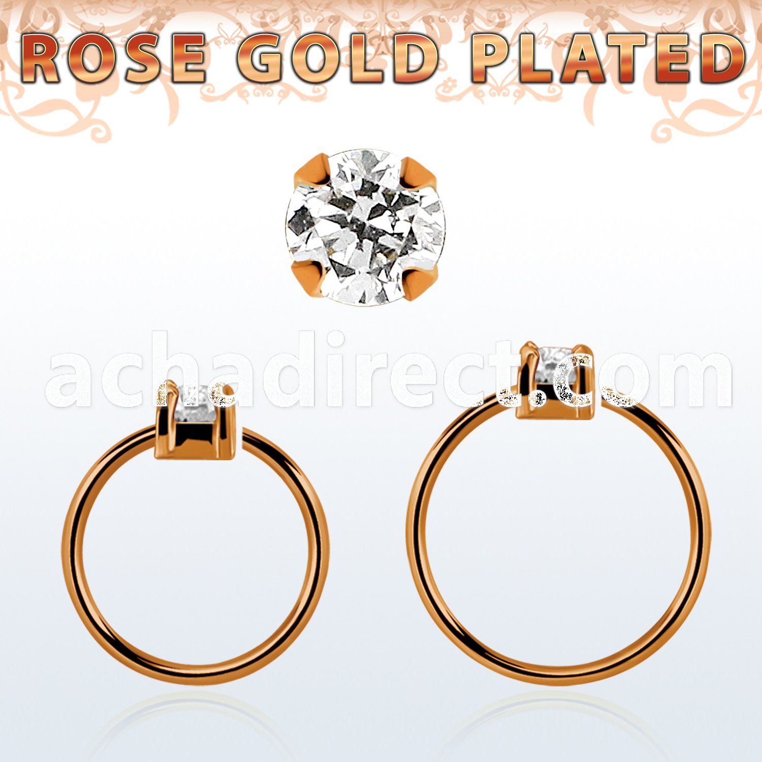 rsnhz25 rose gold silver seamless nose ring 2.5mm prong set cz