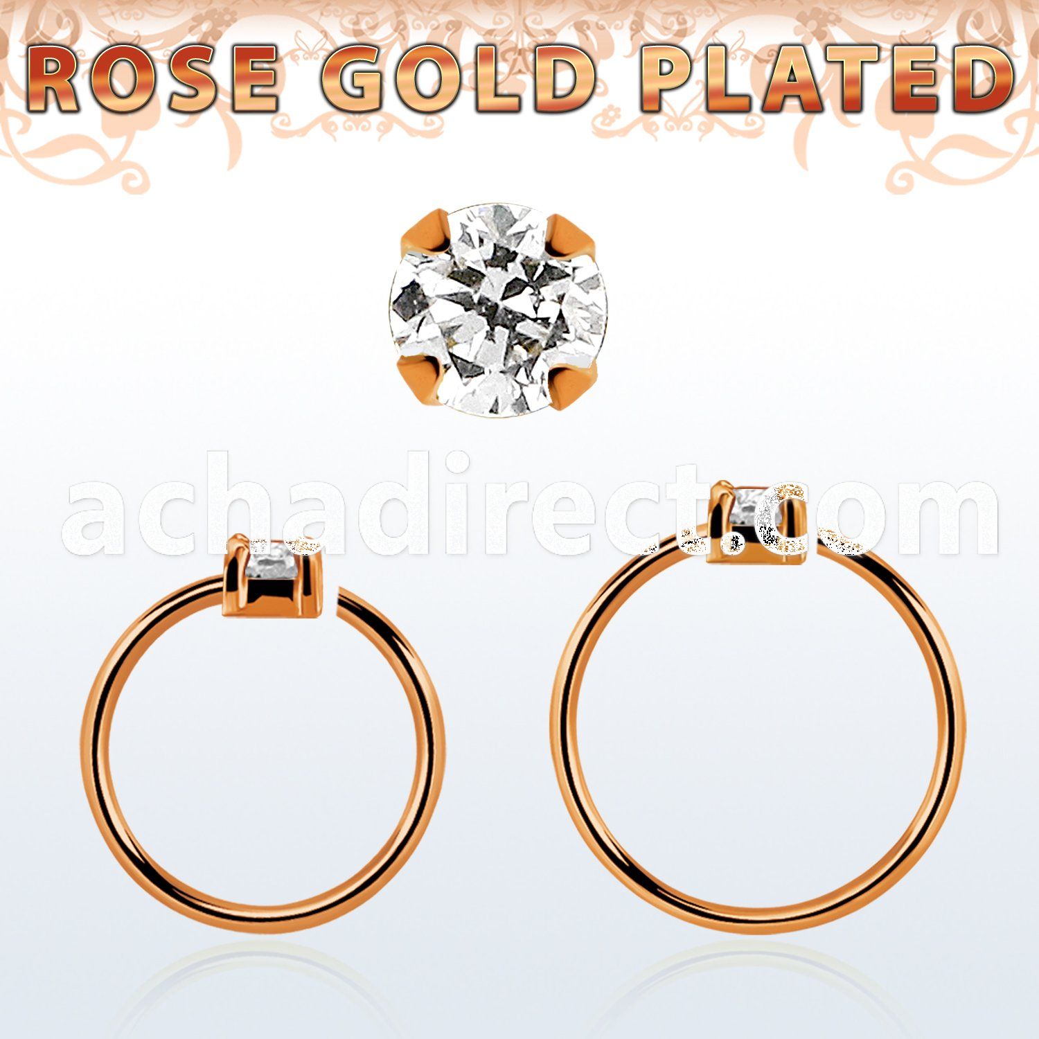 rsnhz2 rose gold silver seamless nose ring w 2mm prong set cz